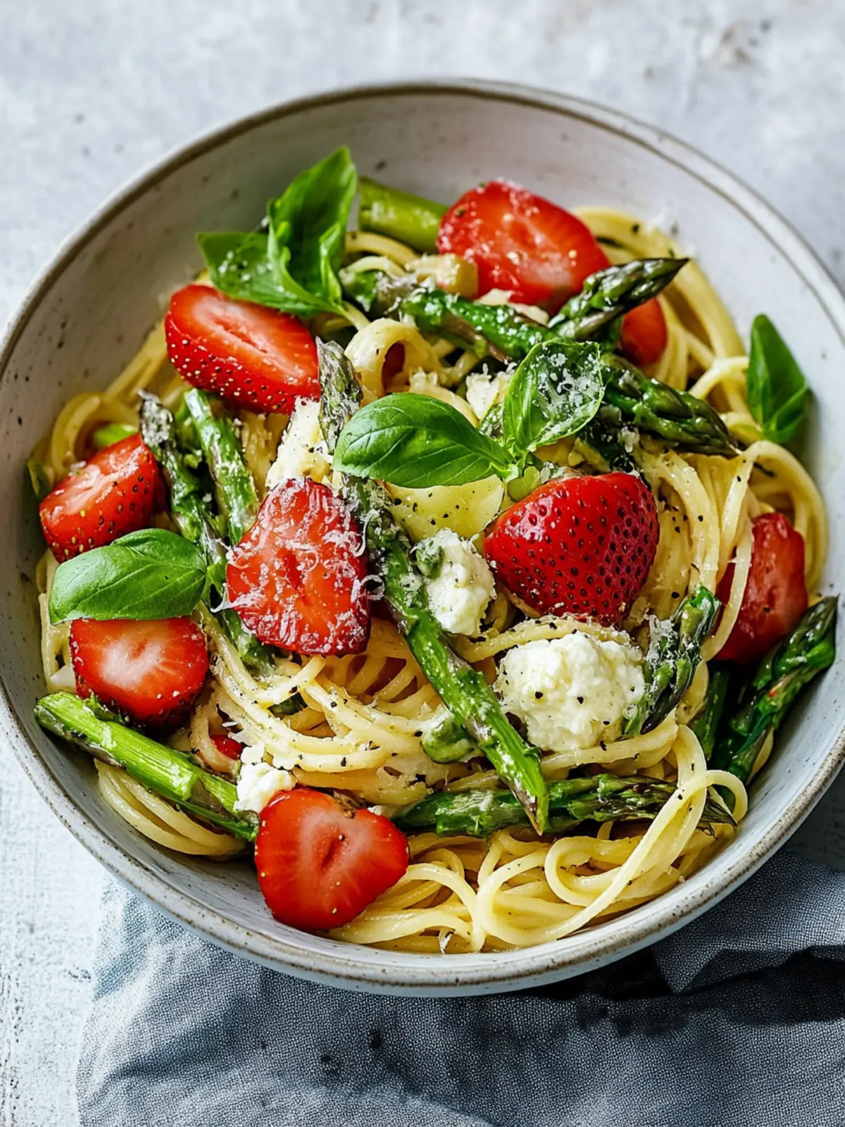 Our new favorite recipe: Quick pasta with asparagus & strawberries - fruit meets savory