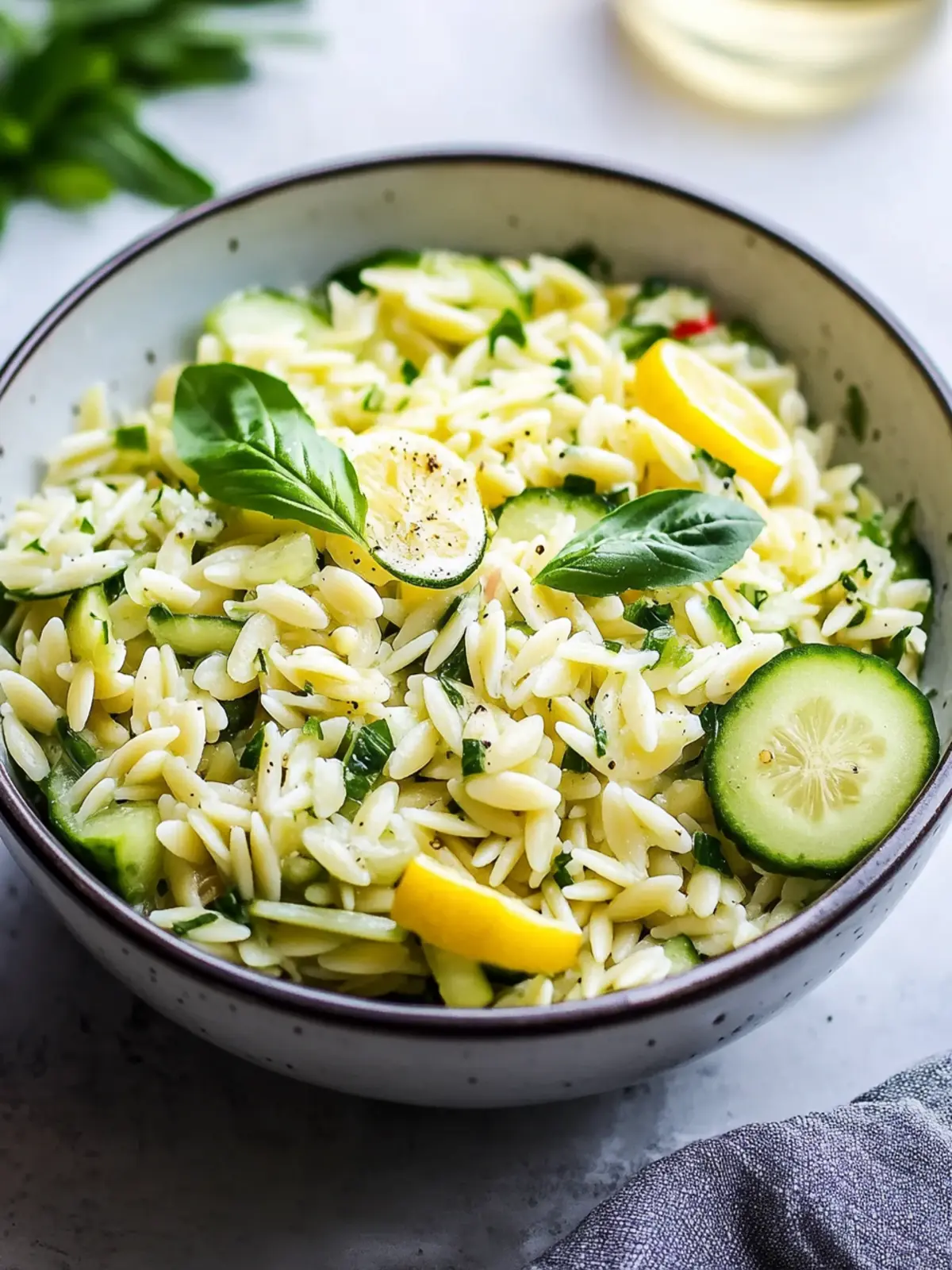 Fresh cucumber-lemon orzo salad - the best recipe