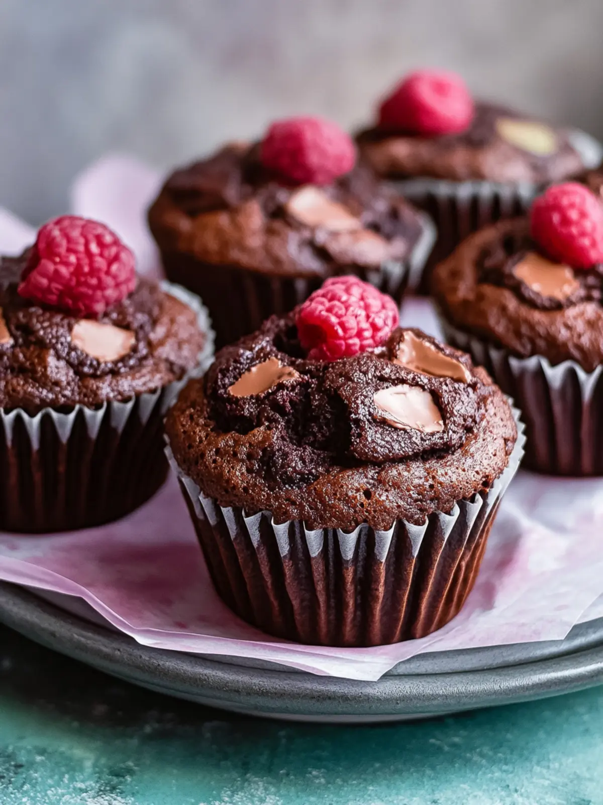 Vegane Double Chocolate Himbeer Muffins