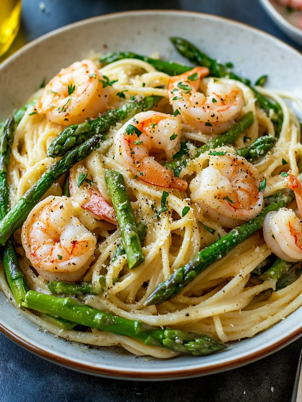 Pasta with green asparagus & shrimp - fresh, creamy & perfect for spring