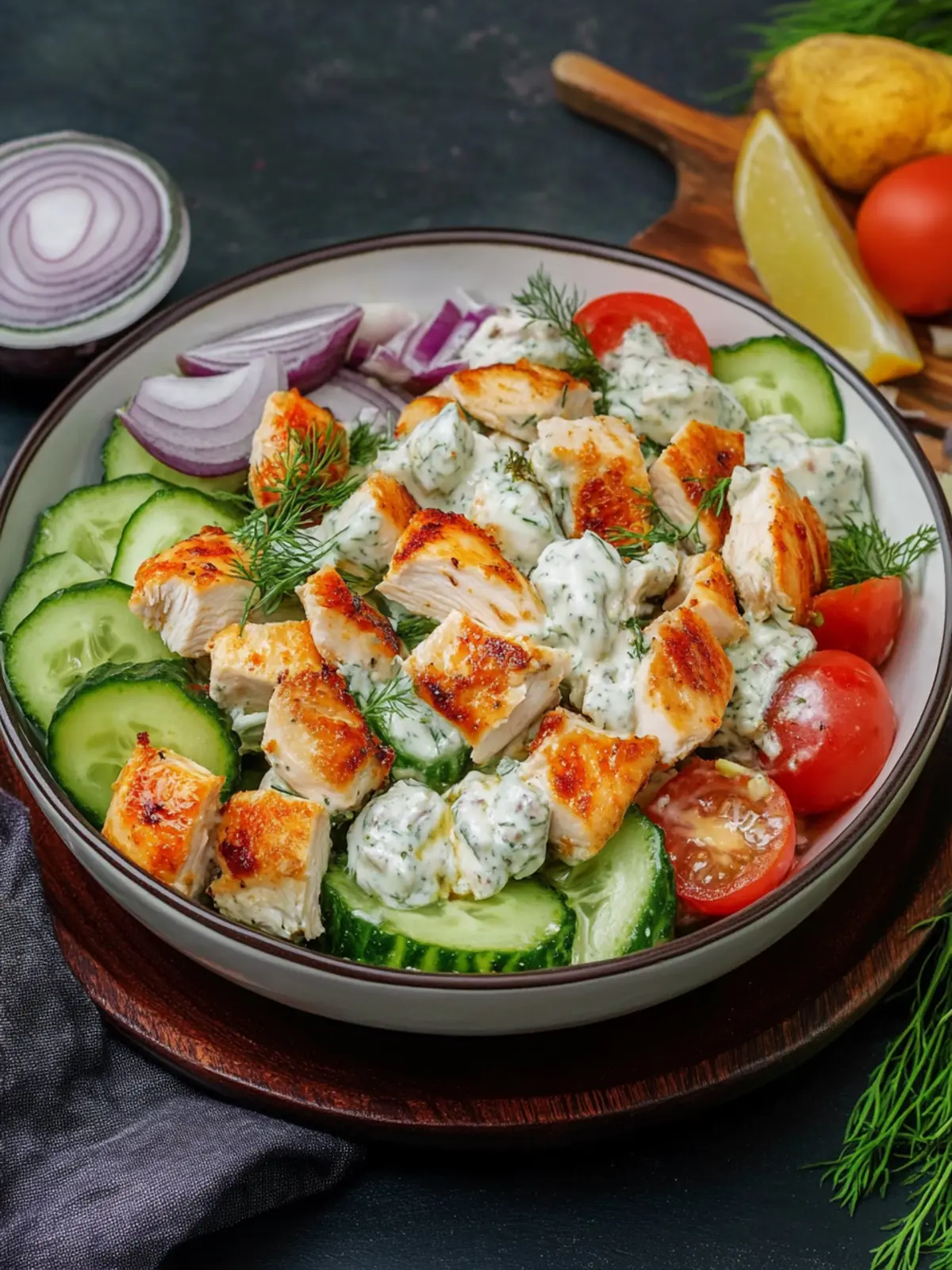 Protein-Booster: Fresh Tsatziki Chicken Salad for Light, Healthy Enjoyment Moments