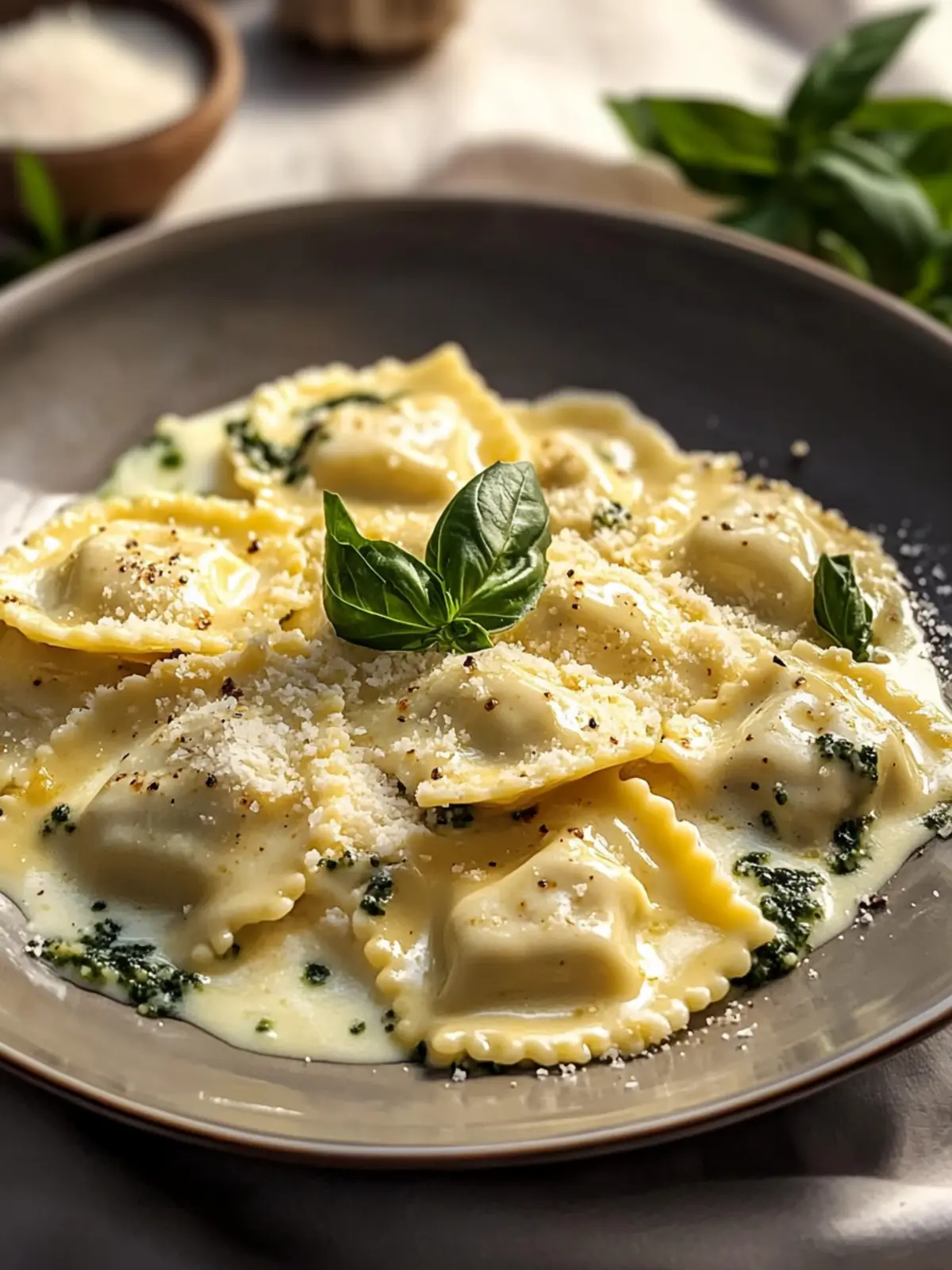 Cremige Toskanische Ravioli Alfredo mit Parmesan Rezept