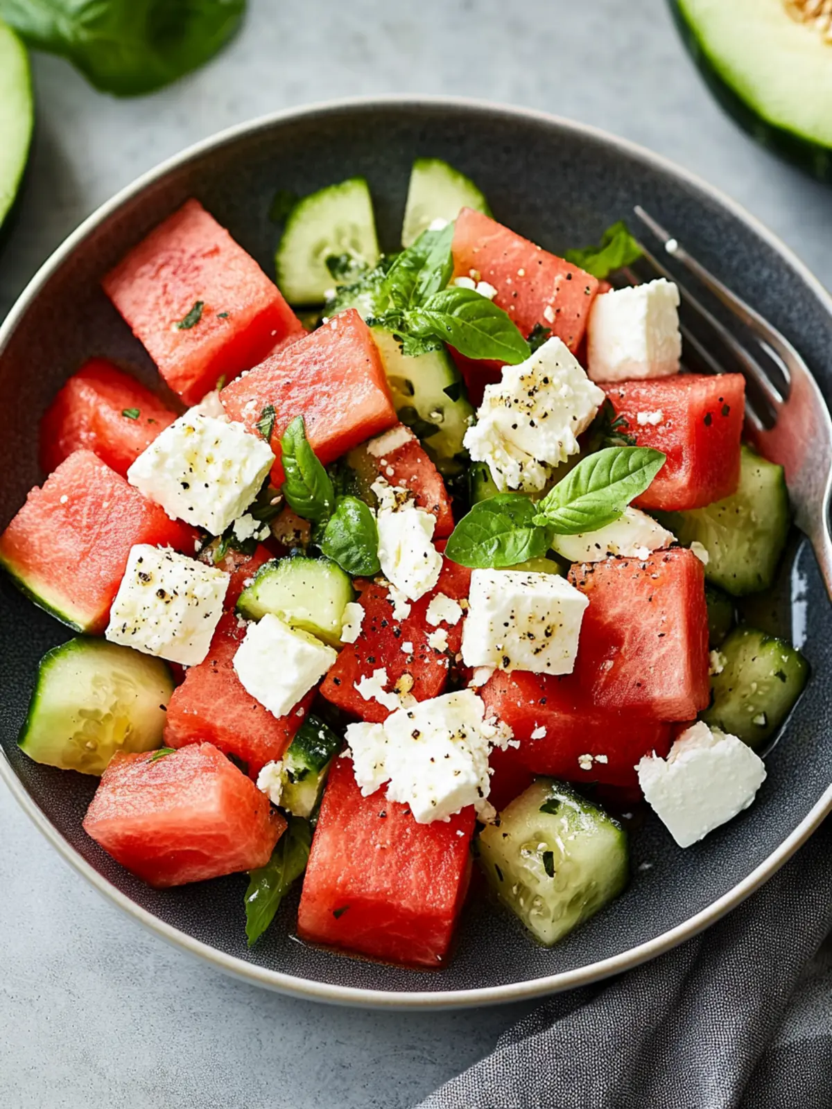 Wassermelonen-Salat mit Feta und Gurke