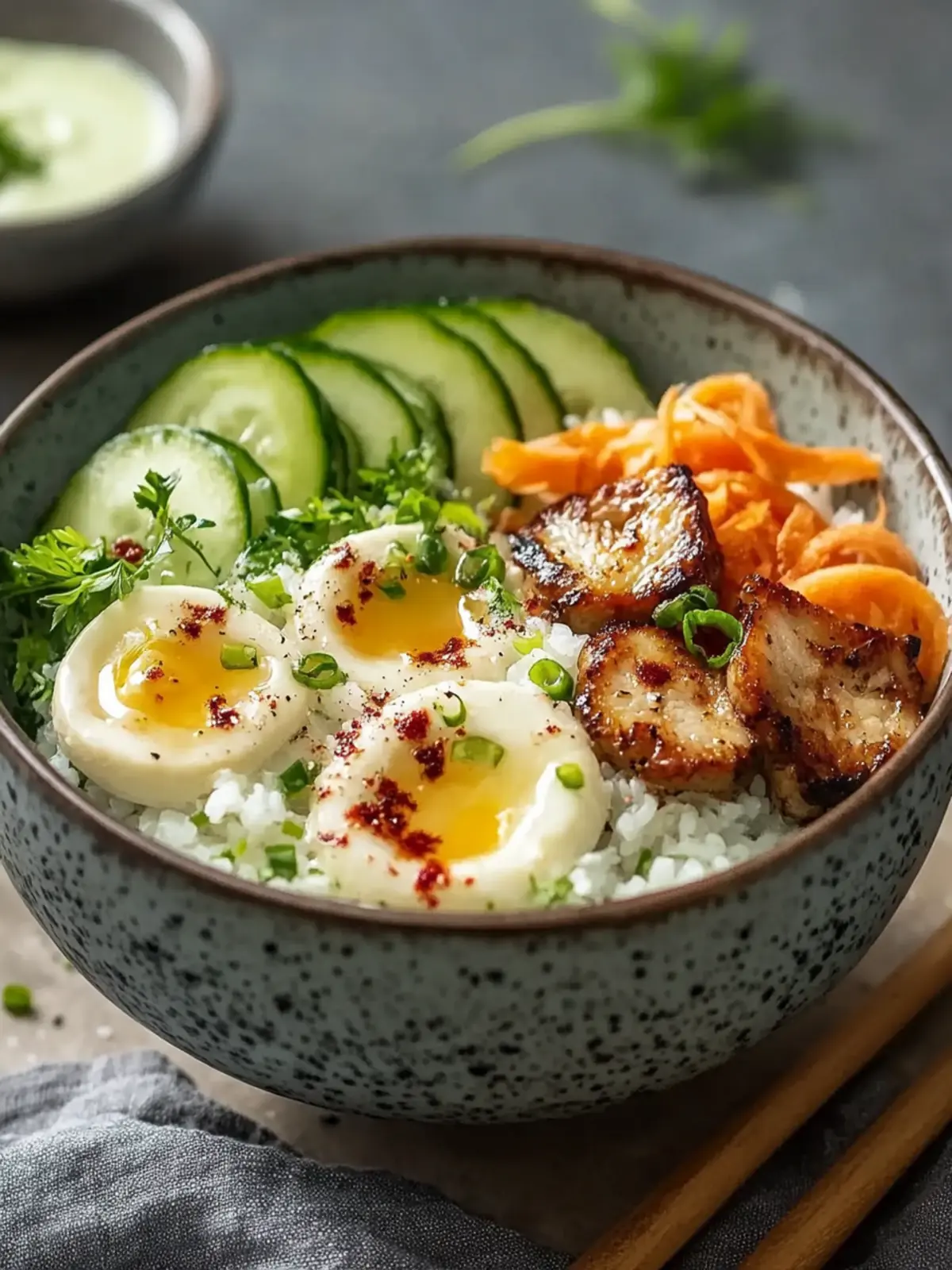 Würzige Hähnchen Bowl mit cremiger Soße