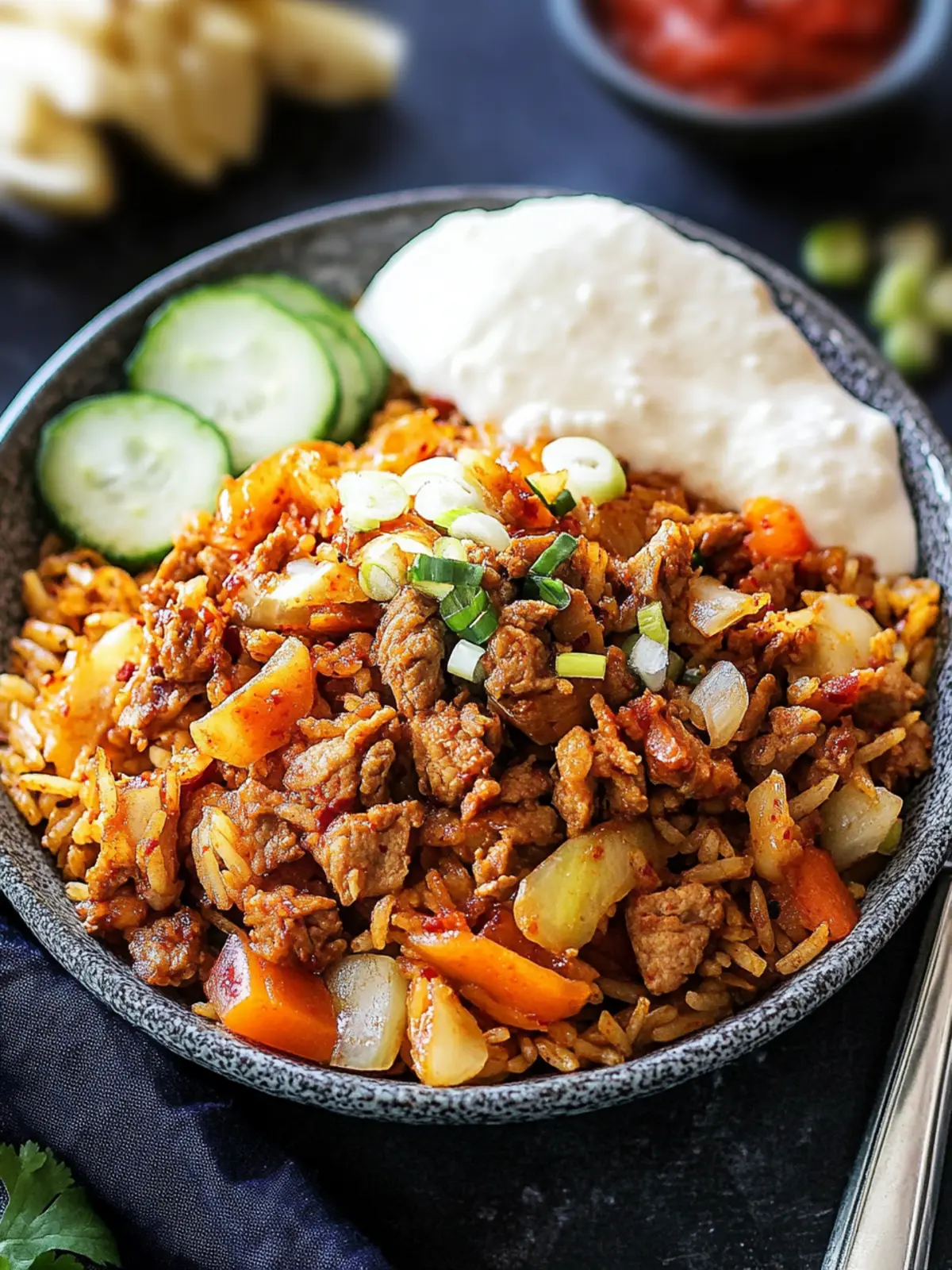 Fried Rice with Kimchi and Vegan Mince