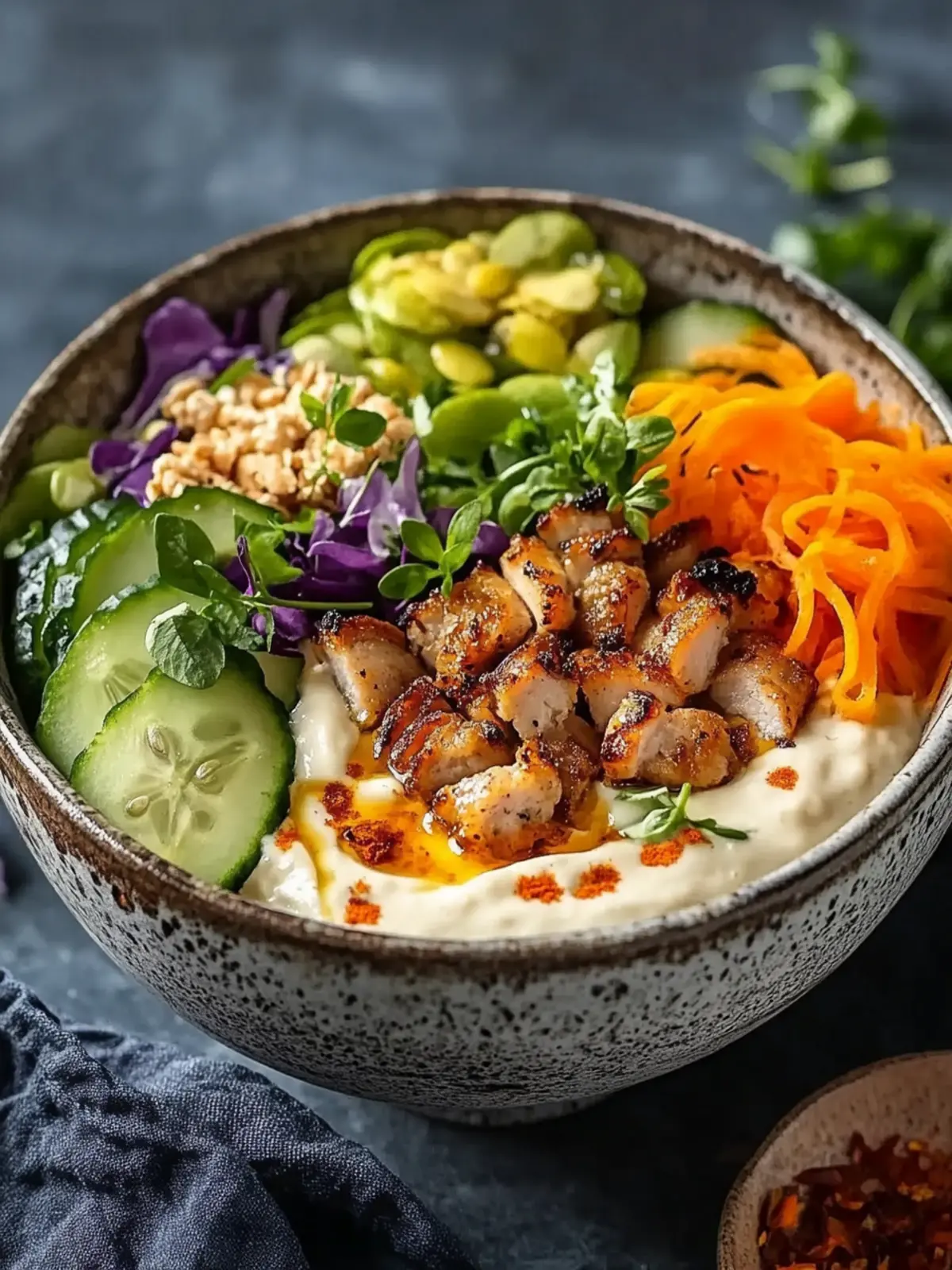 Würzige Hähnchen Bowl mit cremiger Soße