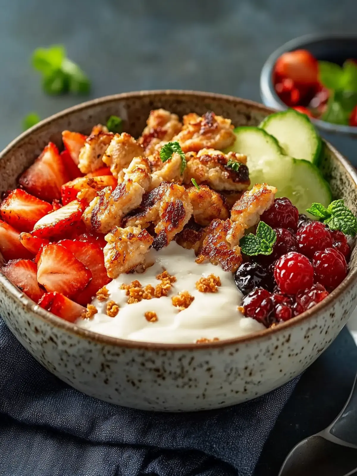 Würzige Hähnchen Bowl mit cremiger Soße