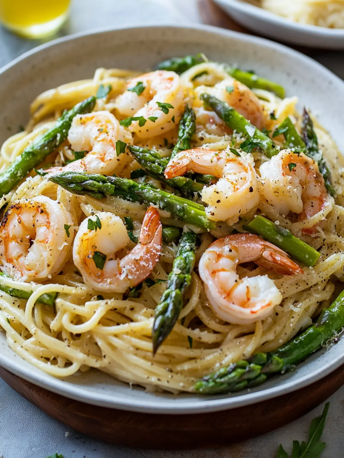 Pasta with green asparagus & shrimp - fresh, creamy & perfect for spring