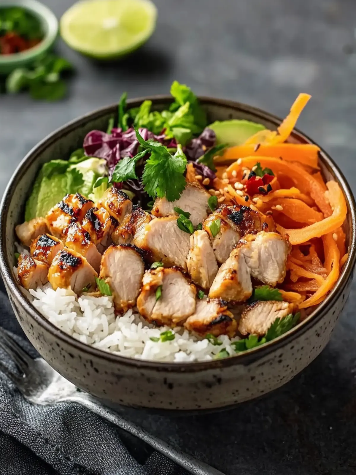 Würzige Hähnchen Bowl mit cremiger Soße