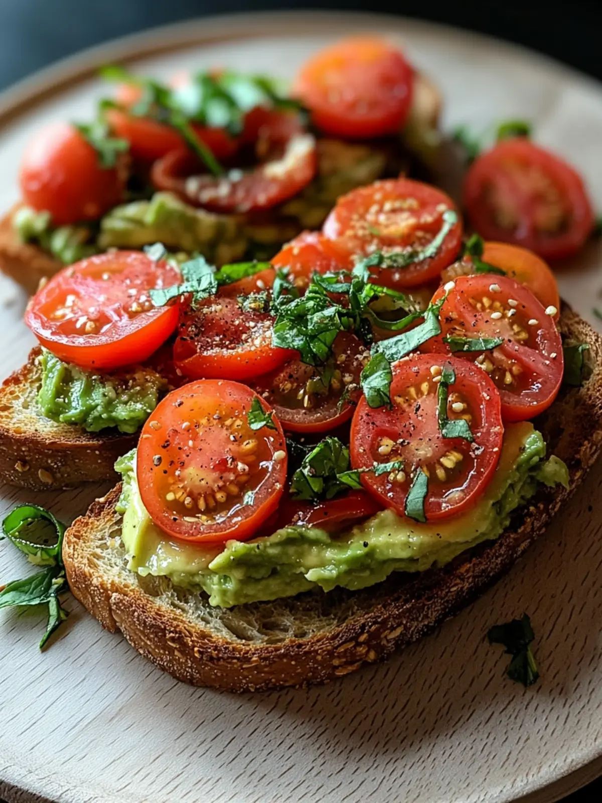 Geröstetes Brot mit Avocadobutter und Tomatensalat