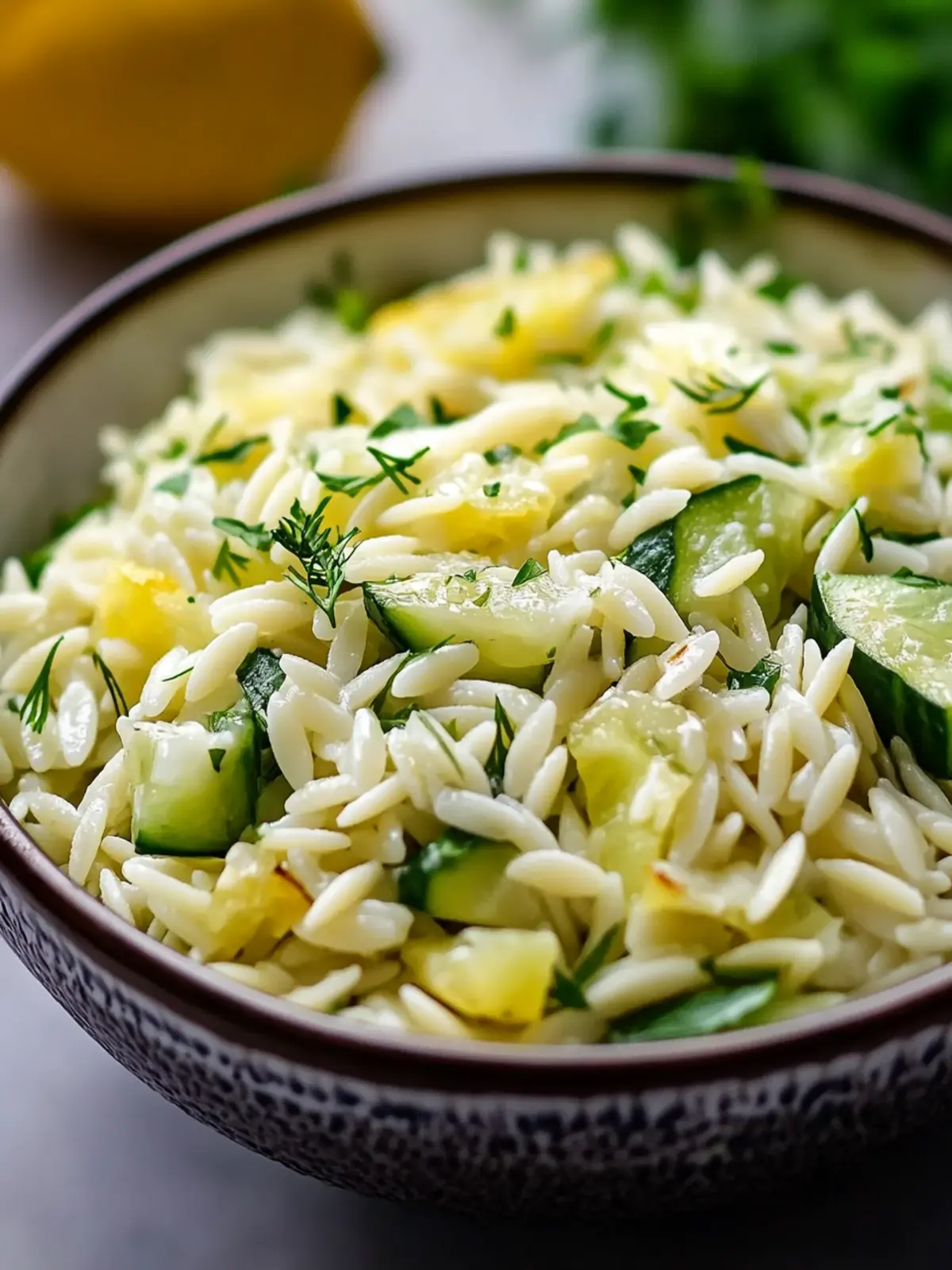 Fresh cucumber-lemon orzo salad - the best recipe