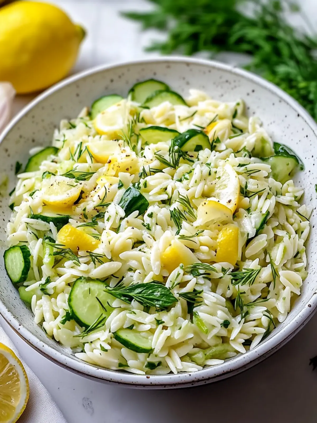 Fresh cucumber-lemon orzo salad - the best recipe