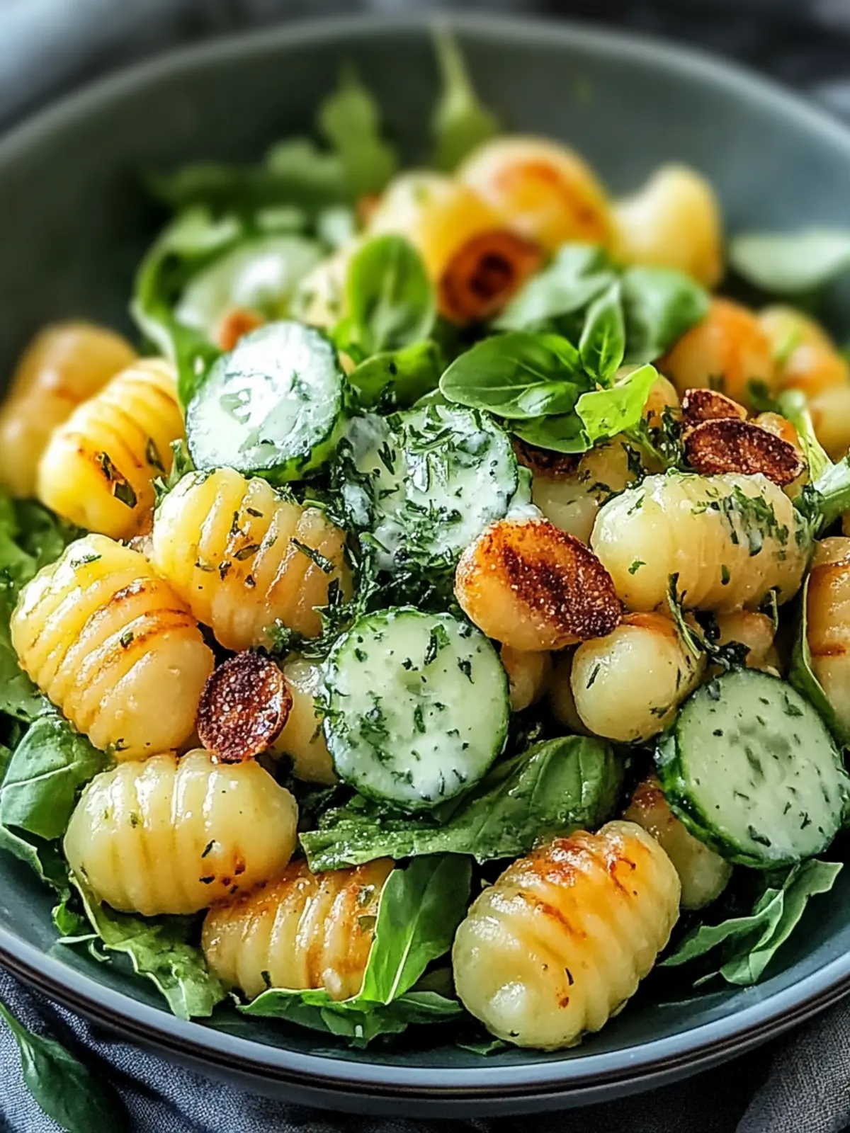 Knuspriger Gnocchi Salat mit cremigem Dressing Rezept