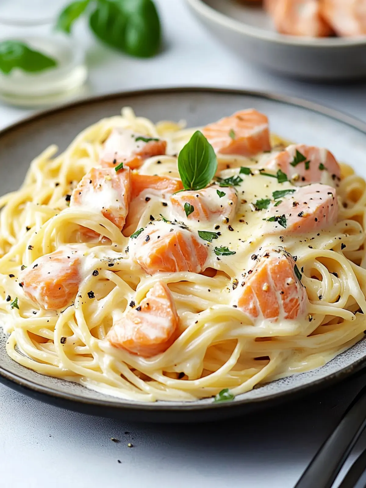 These spaghetti with salmon and cream are simply delicious