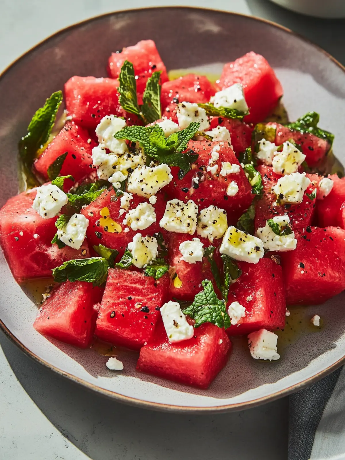 Erfrischender Wassermelonen-Feta-Minze-Sommersalat