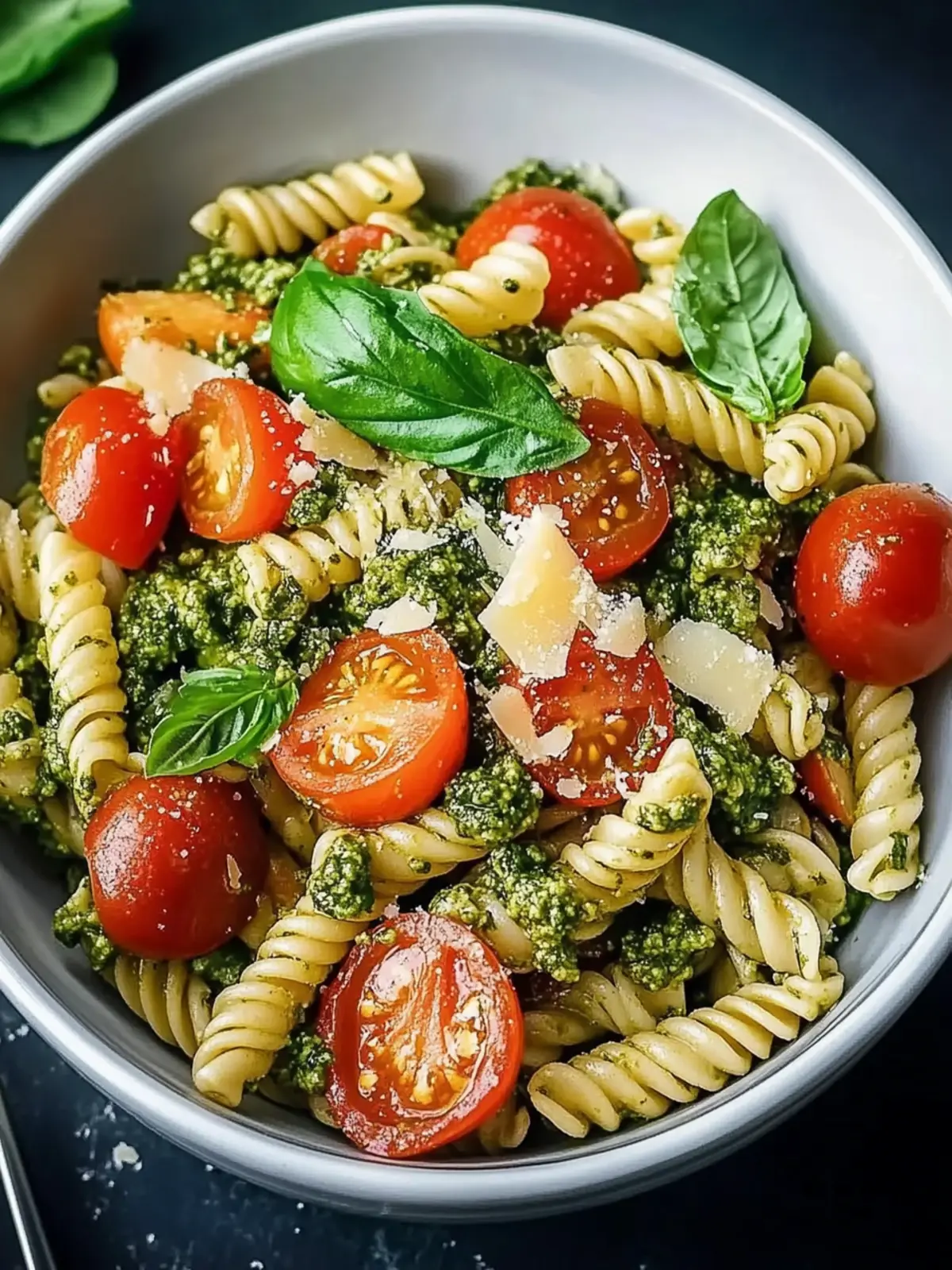 Veganer Nudelsalat mit Pesto und getrockneten Tomaten
