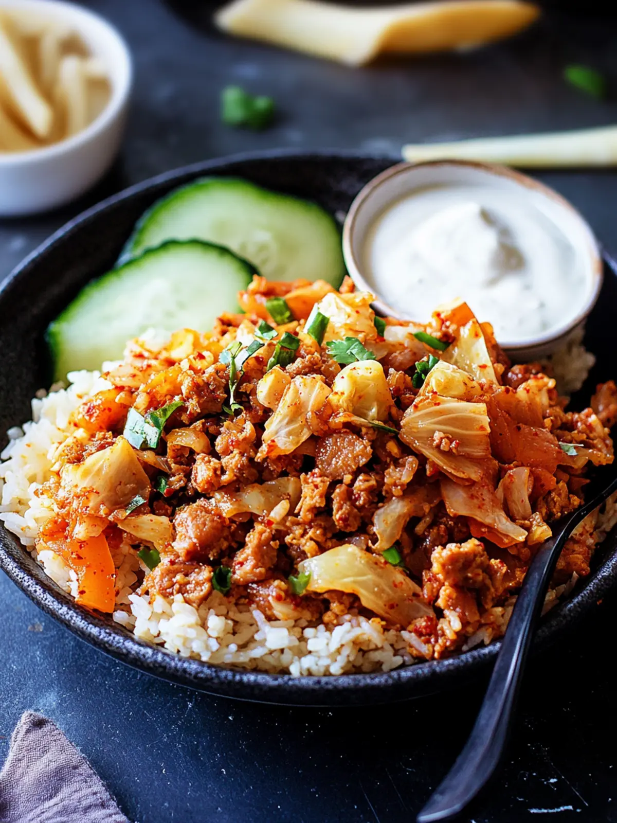Fried Rice with Kimchi and Vegan Mince