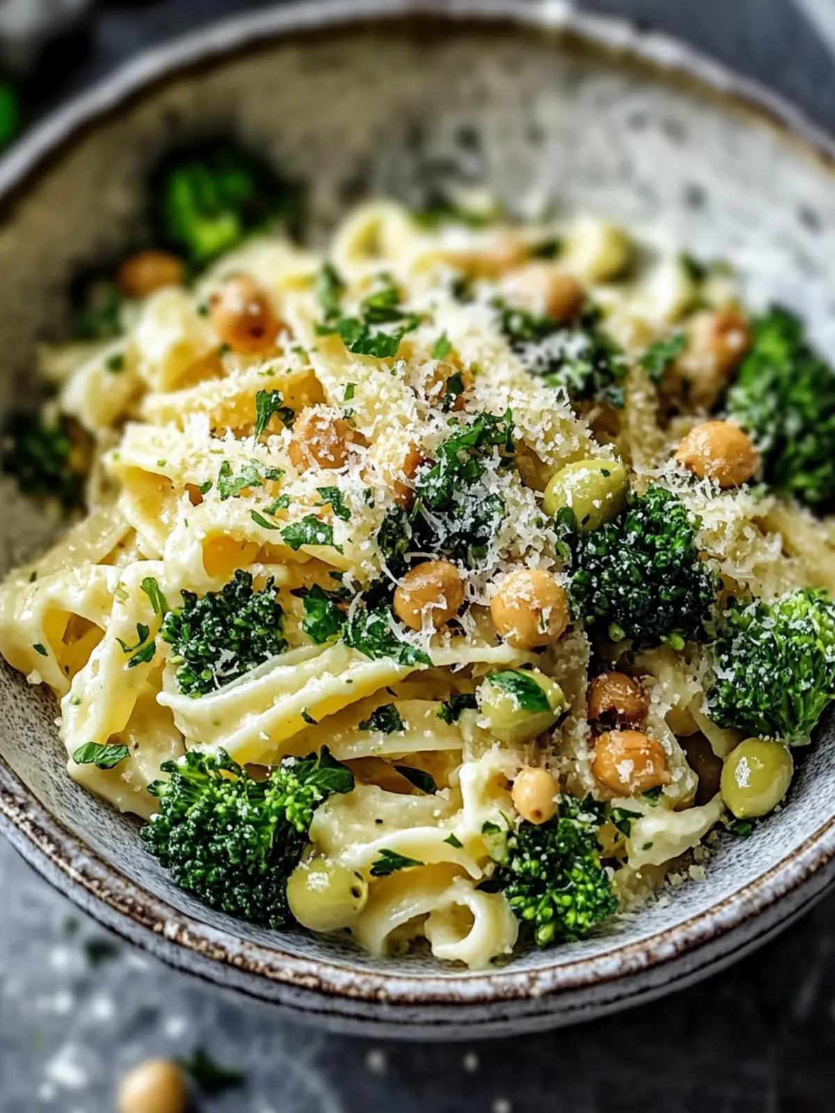 Brokkoli Kichererbsennudeln mit Knoblauch-Olivenöl
