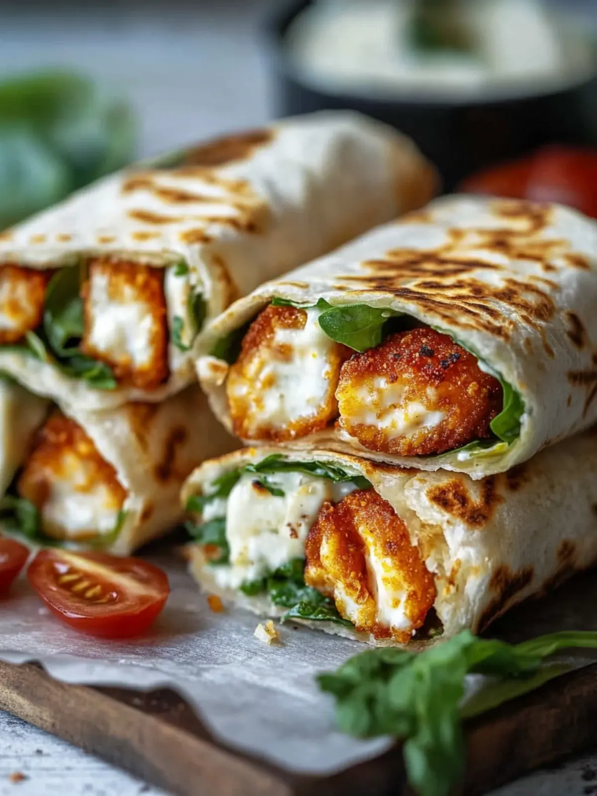 Crispy Air Fryer Hot Chicken und Käse Wraps Rezept