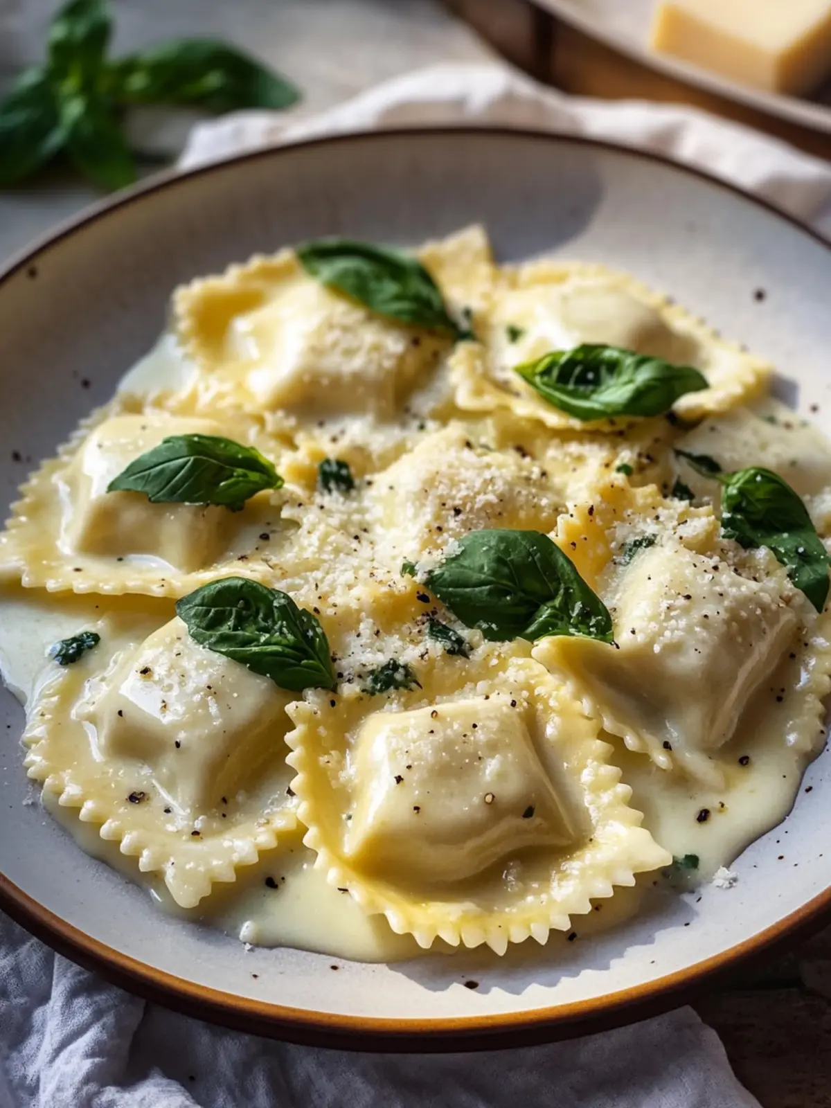 Cremige Toskanische Ravioli Alfredo mit Parmesan Rezept