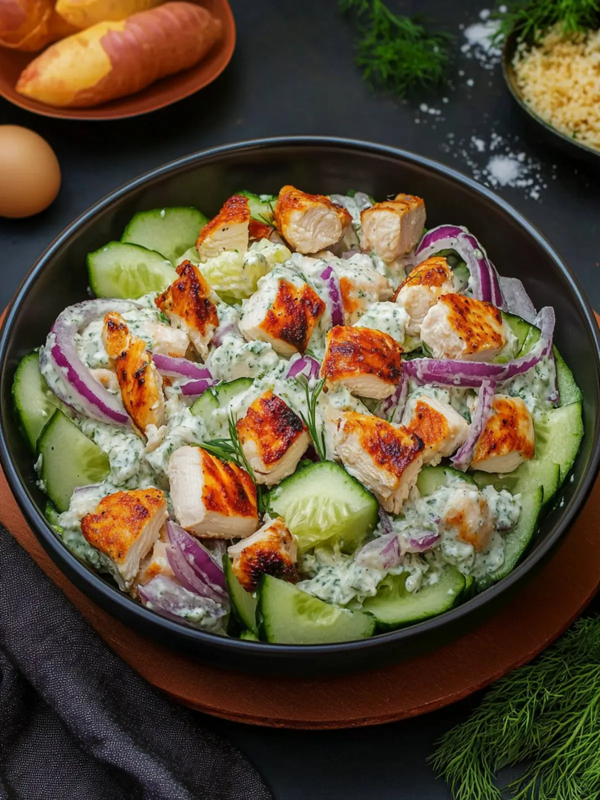 Protein-Booster: Fresh Tsatziki Chicken Salad for Light, Healthy Enjoyment Moments