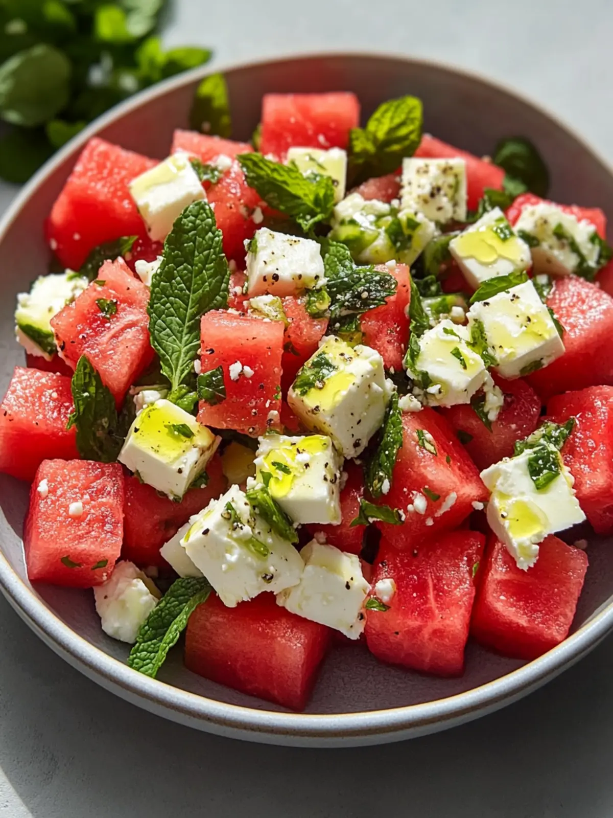 Erfrischender Wassermelonen-Feta-Minze-Sommersalat