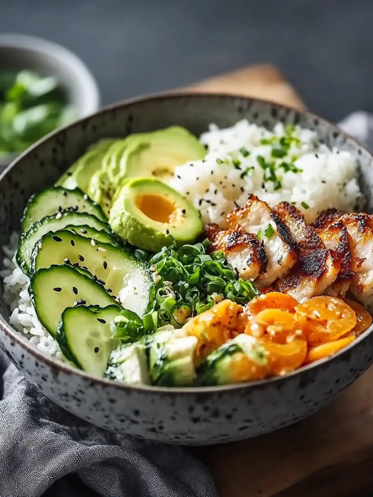 Würzige Hähnchen Bowl mit cremiger Soße