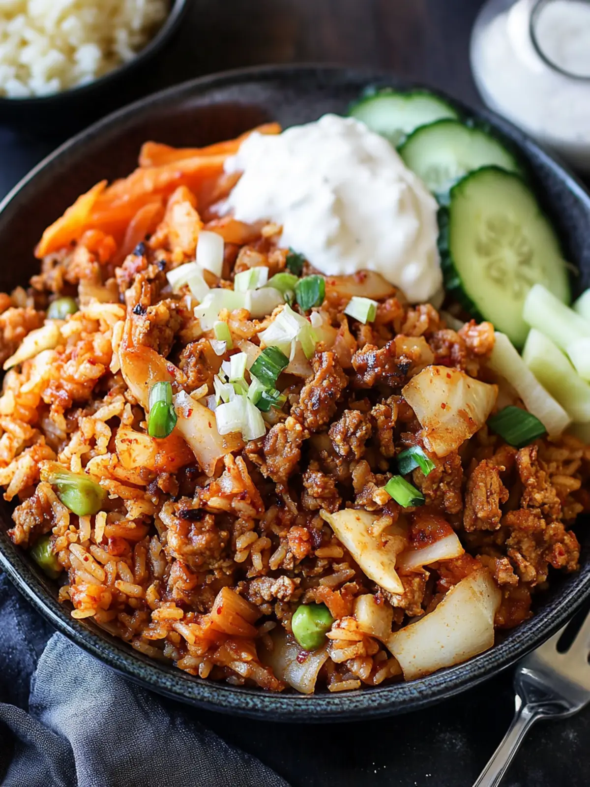 Fried Rice with Kimchi and Vegan Mince