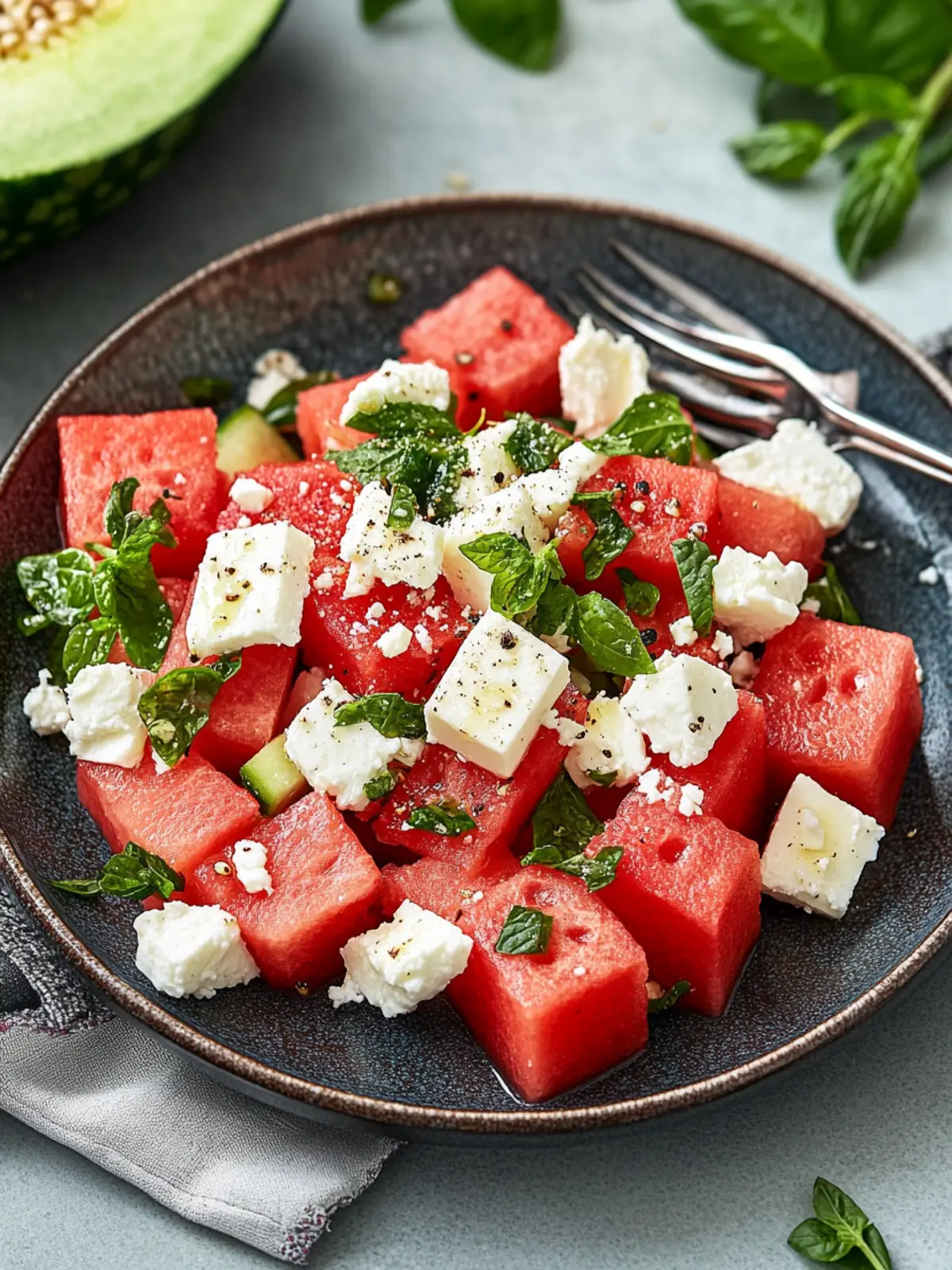 Wassermelonen-Salat mit Feta und Gurke