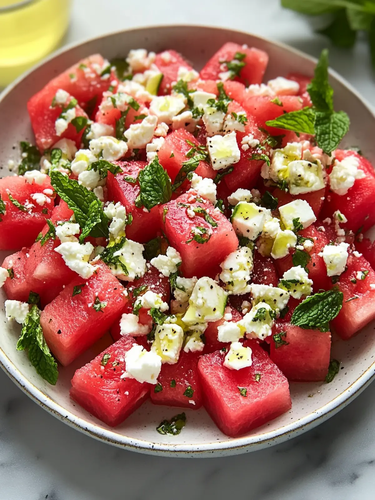 Erfrischender Wassermelonen-Feta-Minze-Sommersalat