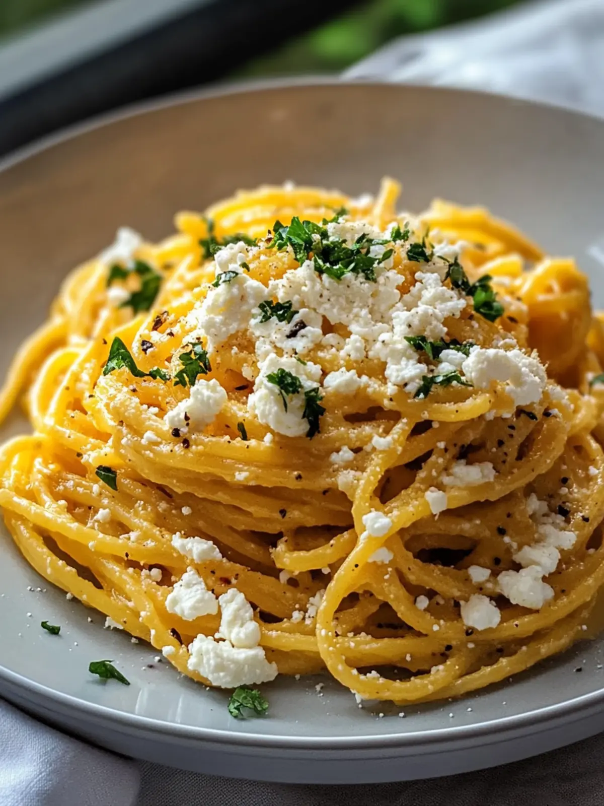 Kürbis Pasta mit Feta: Cremig, würzig & einfach lecker