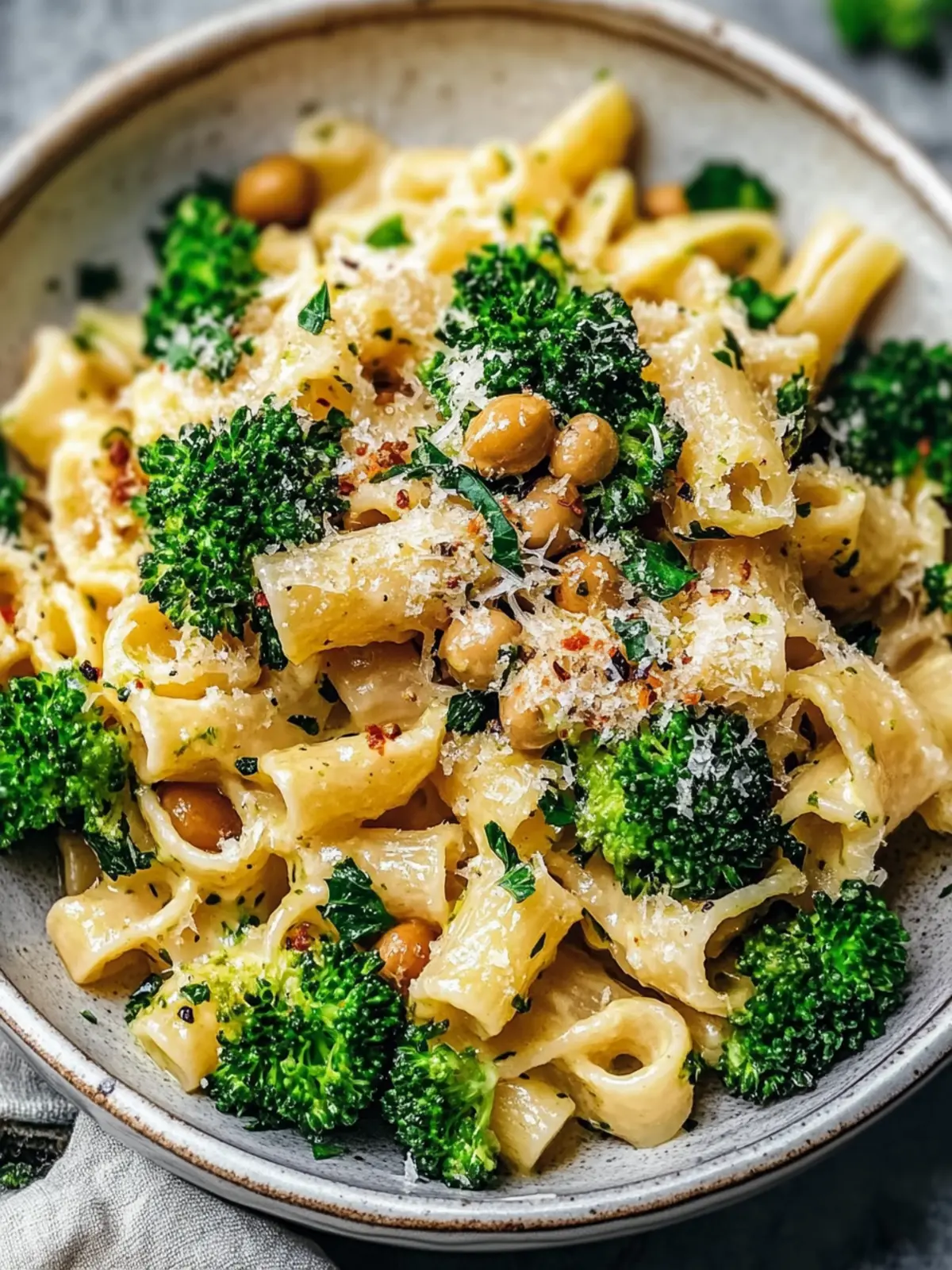 Brokkoli Kichererbsennudeln mit Knoblauch-Olivenöl