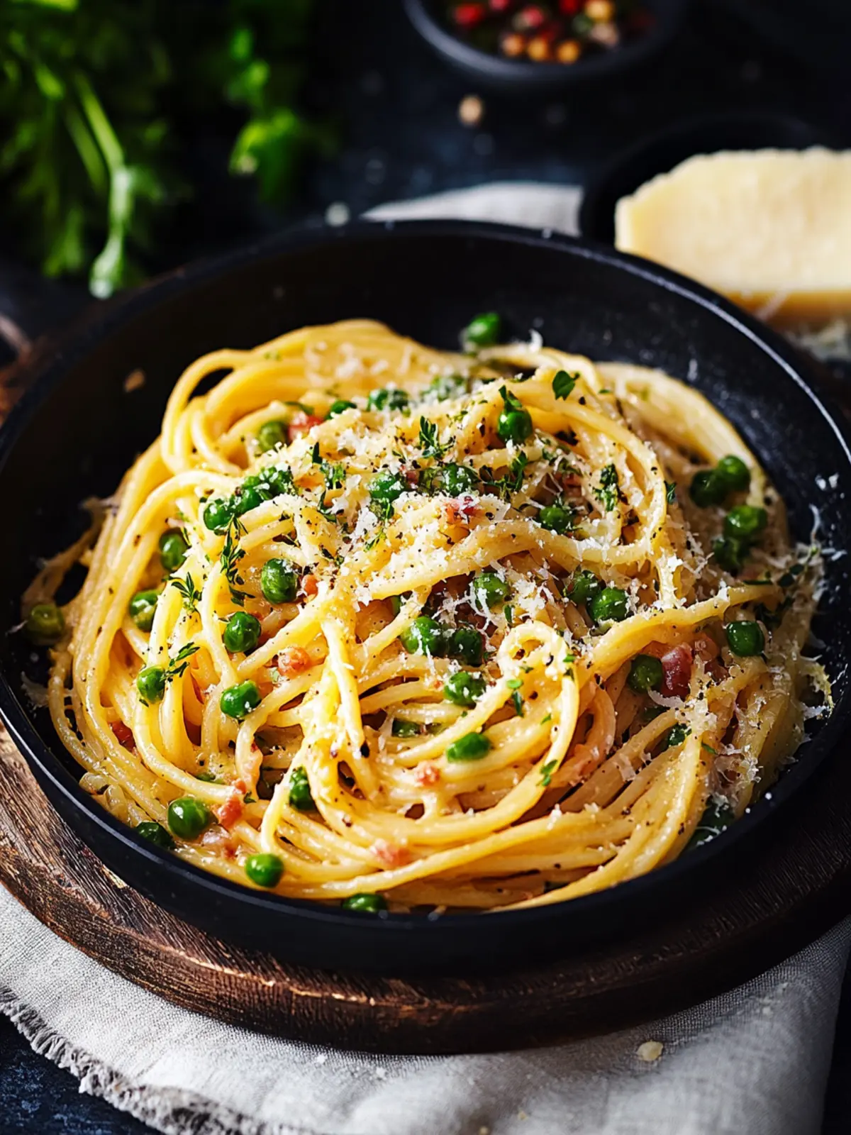 Spaghetti Carbonara mit grünem Spargel