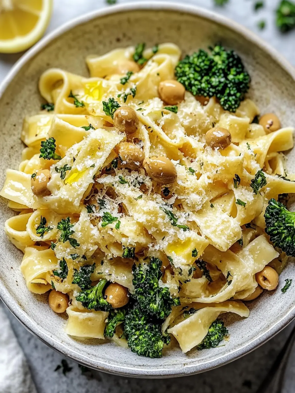 Brokkoli Kichererbsennudeln mit Knoblauch-Olivenöl
