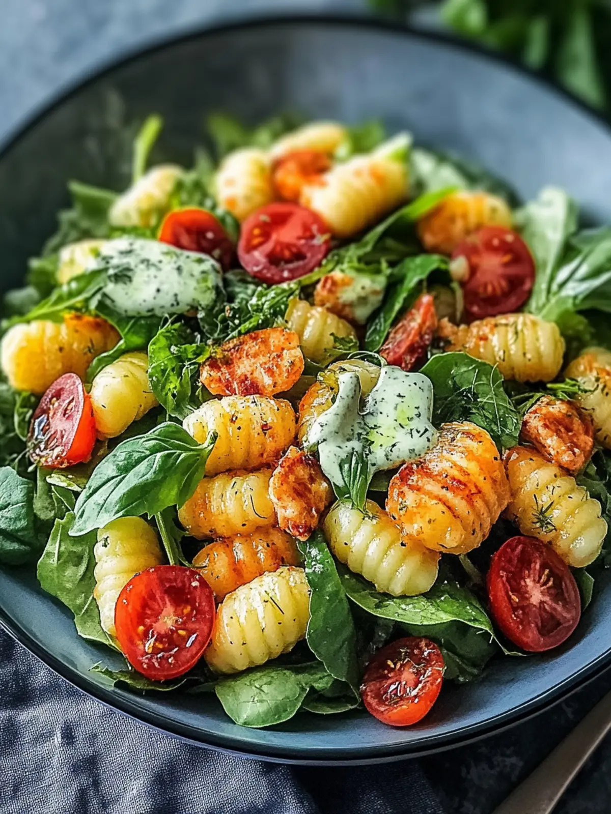 Knuspriger Gnocchi Salat mit cremigem Dressing Rezept