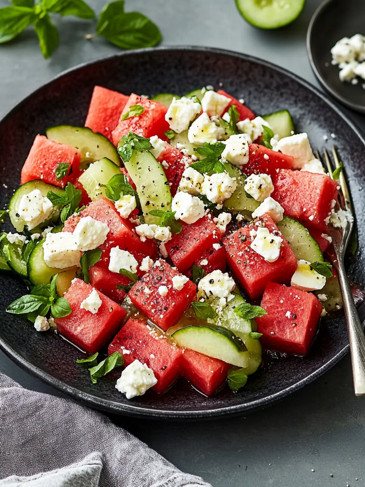 Wassermelonen-Salat mit Feta und Gurke