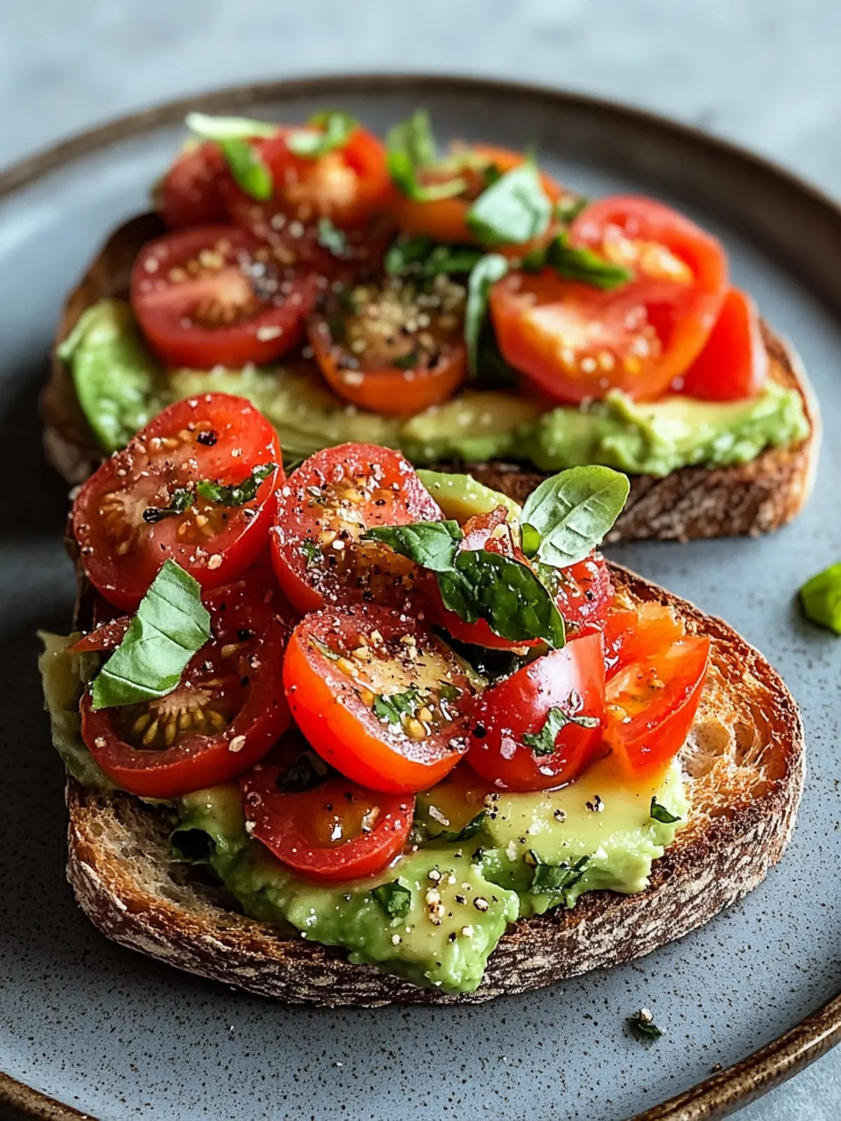 Geröstetes Brot mit Avocadobutter und Tomatensalat