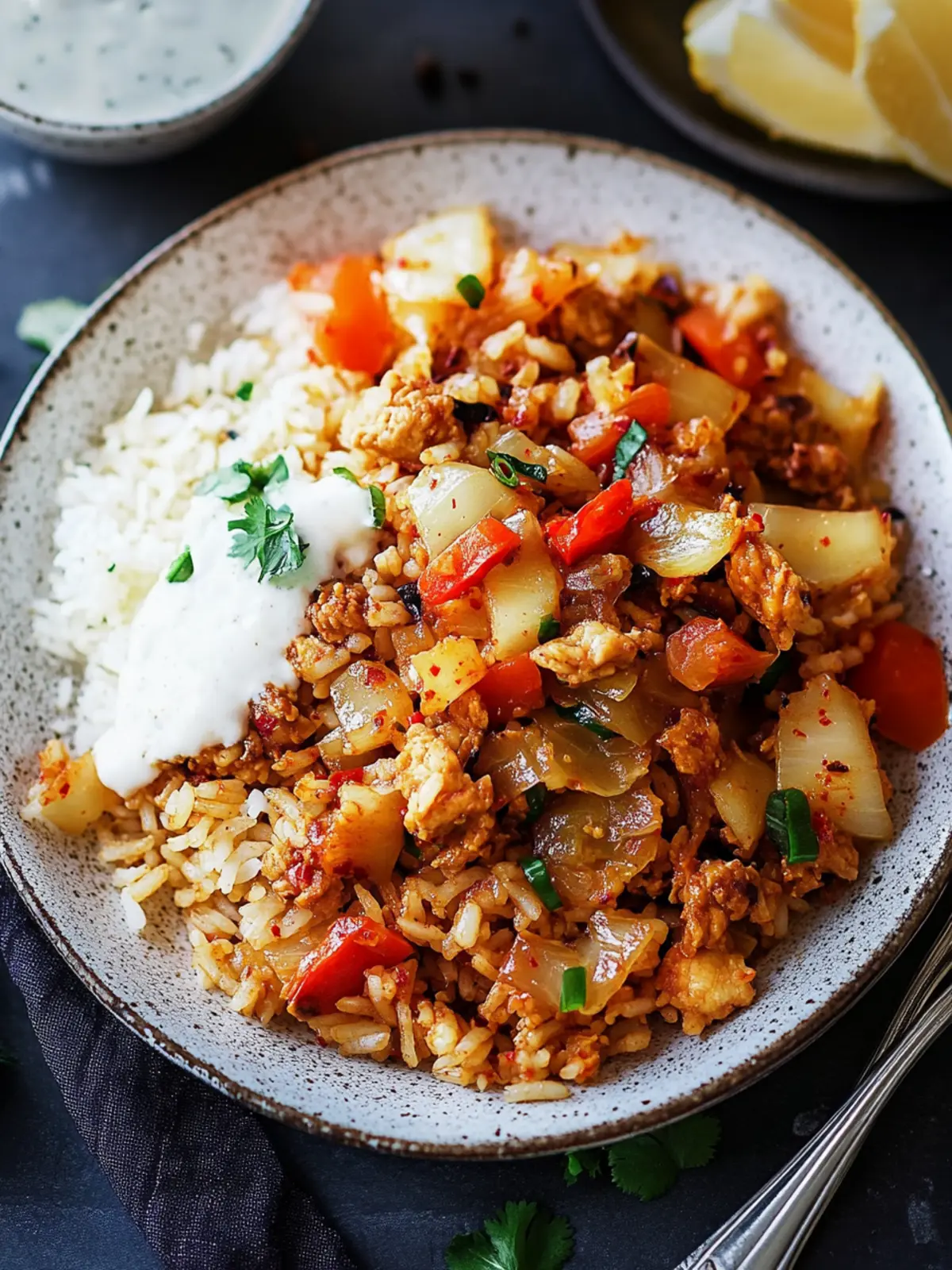 Fried Rice with Kimchi and Vegan Mince