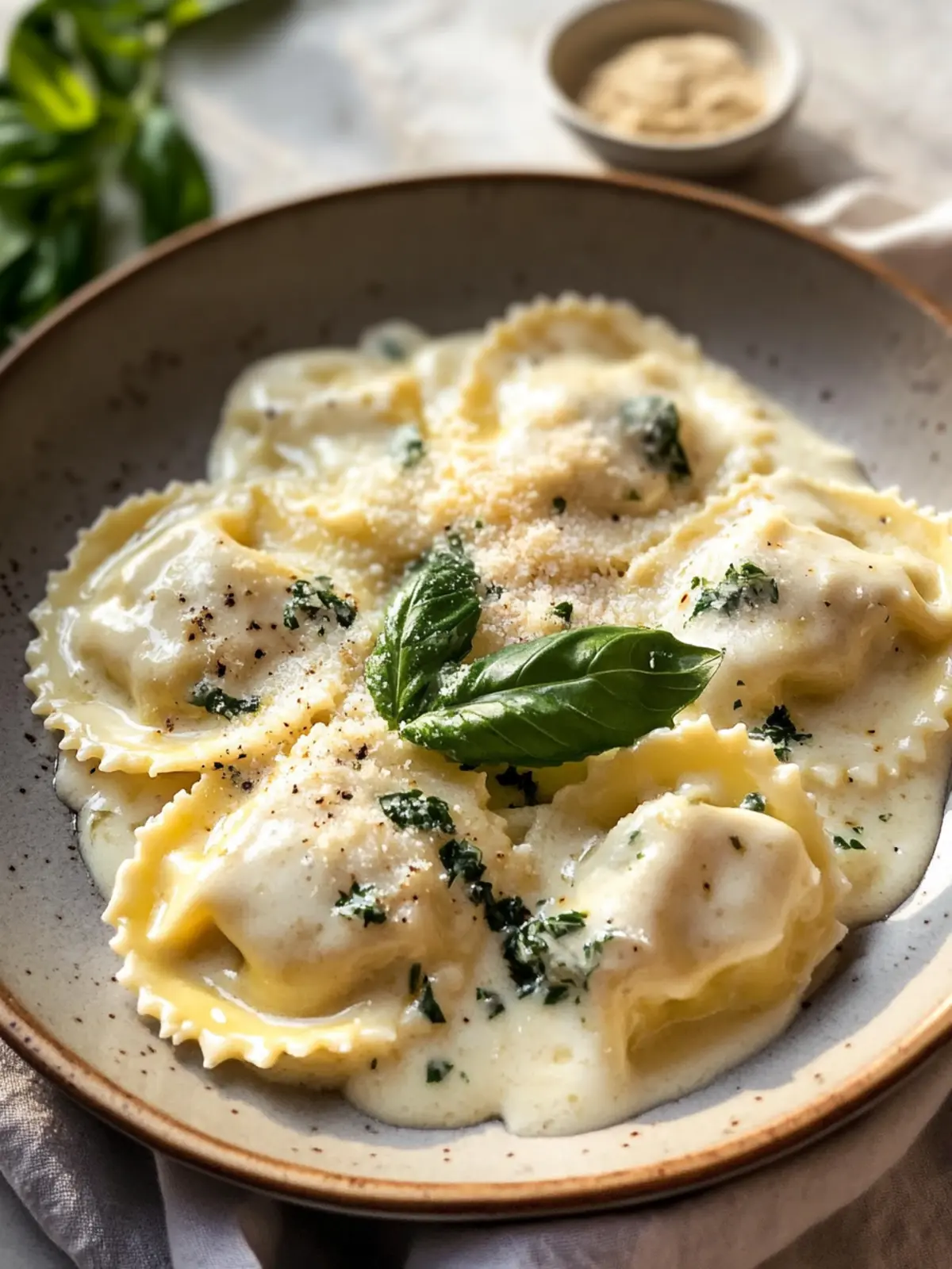 Cremige Toskanische Ravioli Alfredo mit Parmesan Rezept