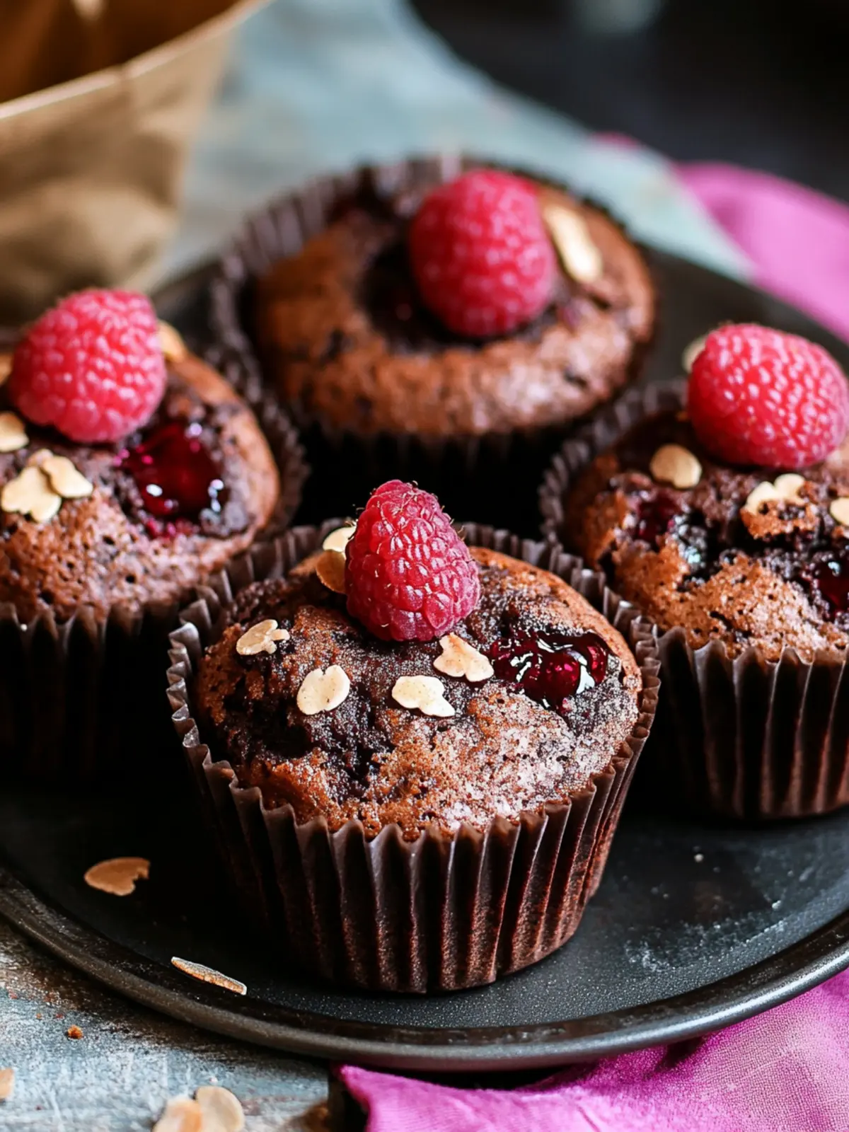 Vegane Double Chocolate Himbeer Muffins