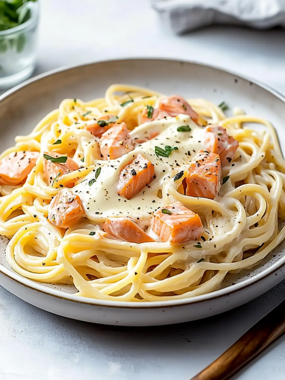 These spaghetti with salmon and cream are simply delicious