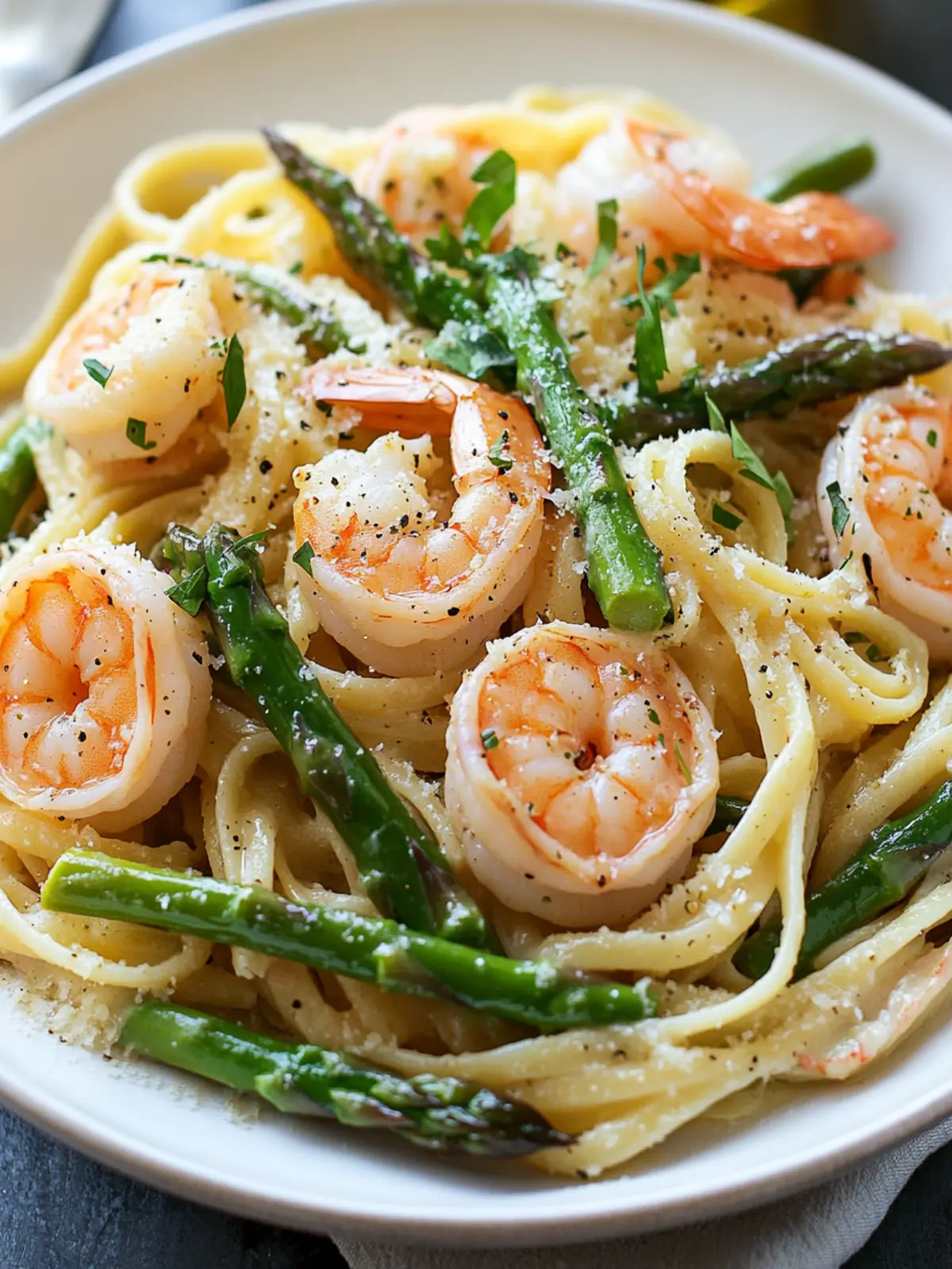 Pasta with green asparagus & shrimp - fresh, creamy & perfect for spring