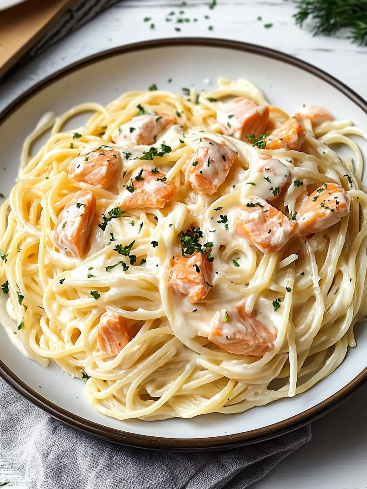 These spaghetti with salmon and cream are simply delicious