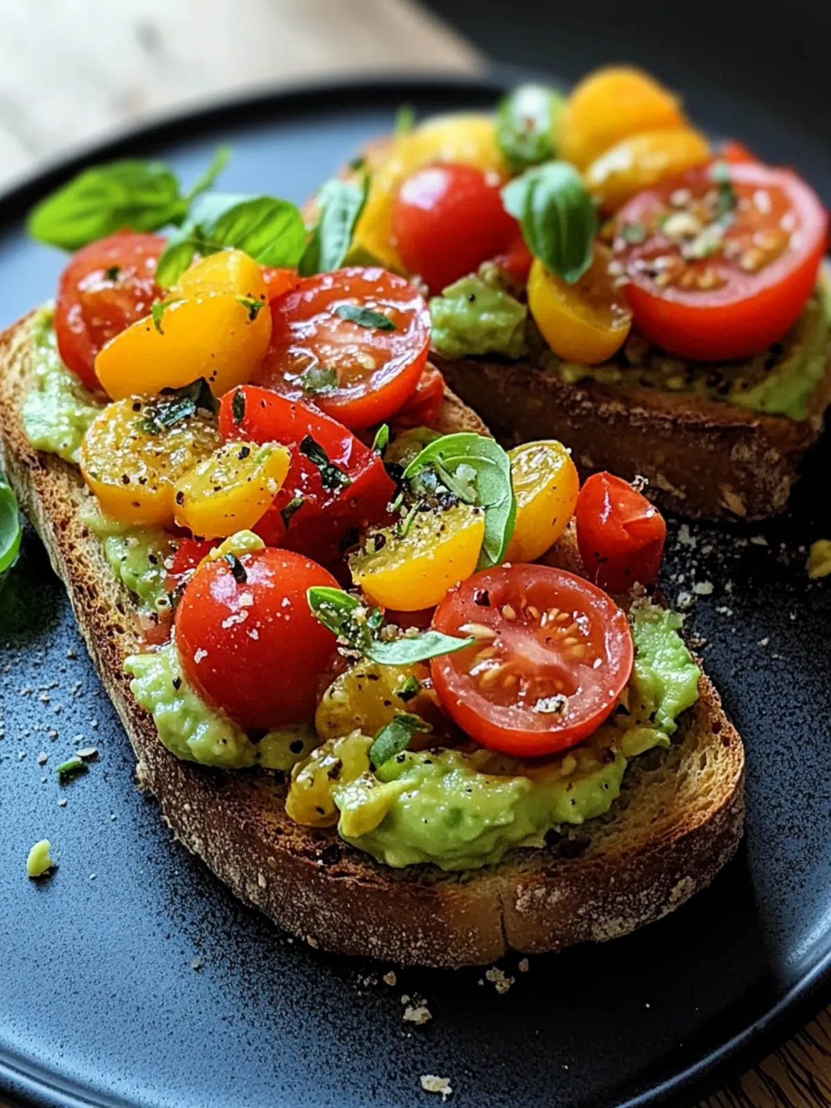 Geröstetes Brot mit Avocadobutter und Tomatensalat