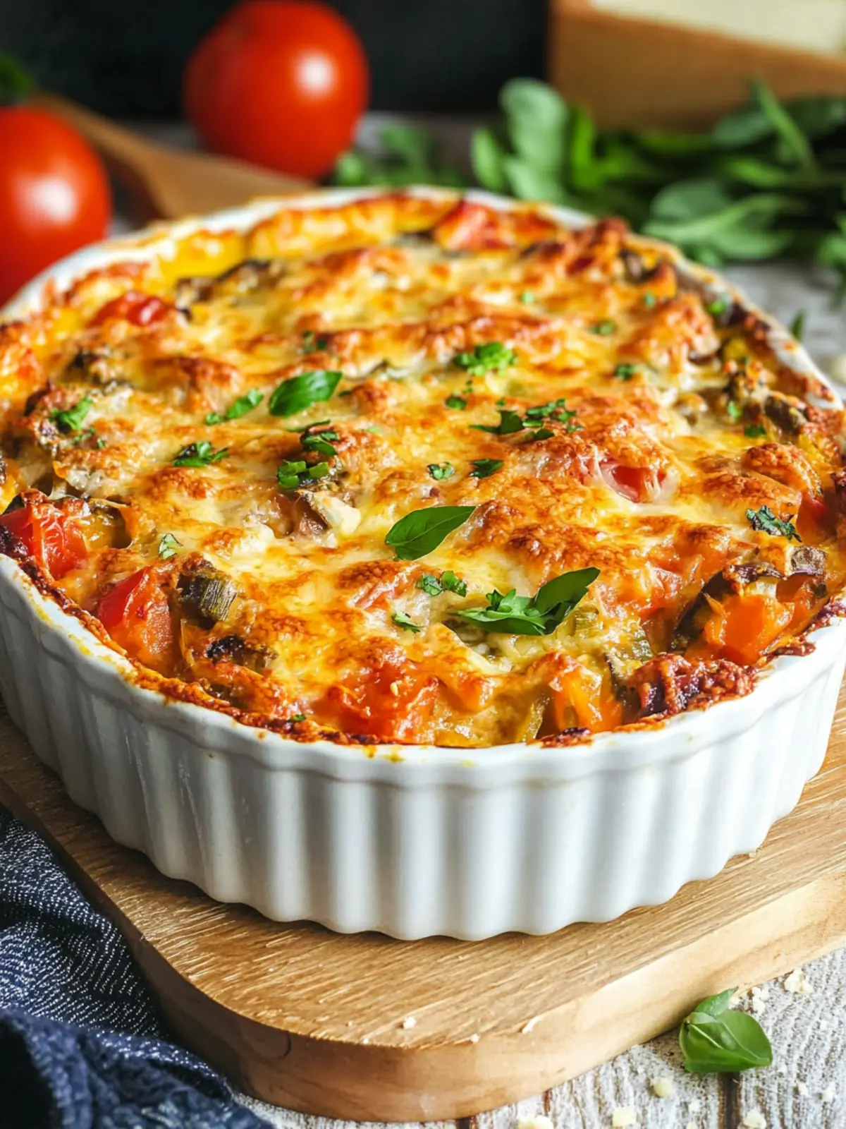 Vegetable casserole with minced meat and cheese gratinated