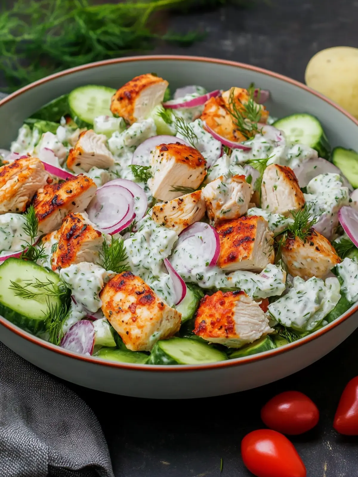 Protein-Booster: Fresh Tsatziki Chicken Salad for Light, Healthy Enjoyment Moments