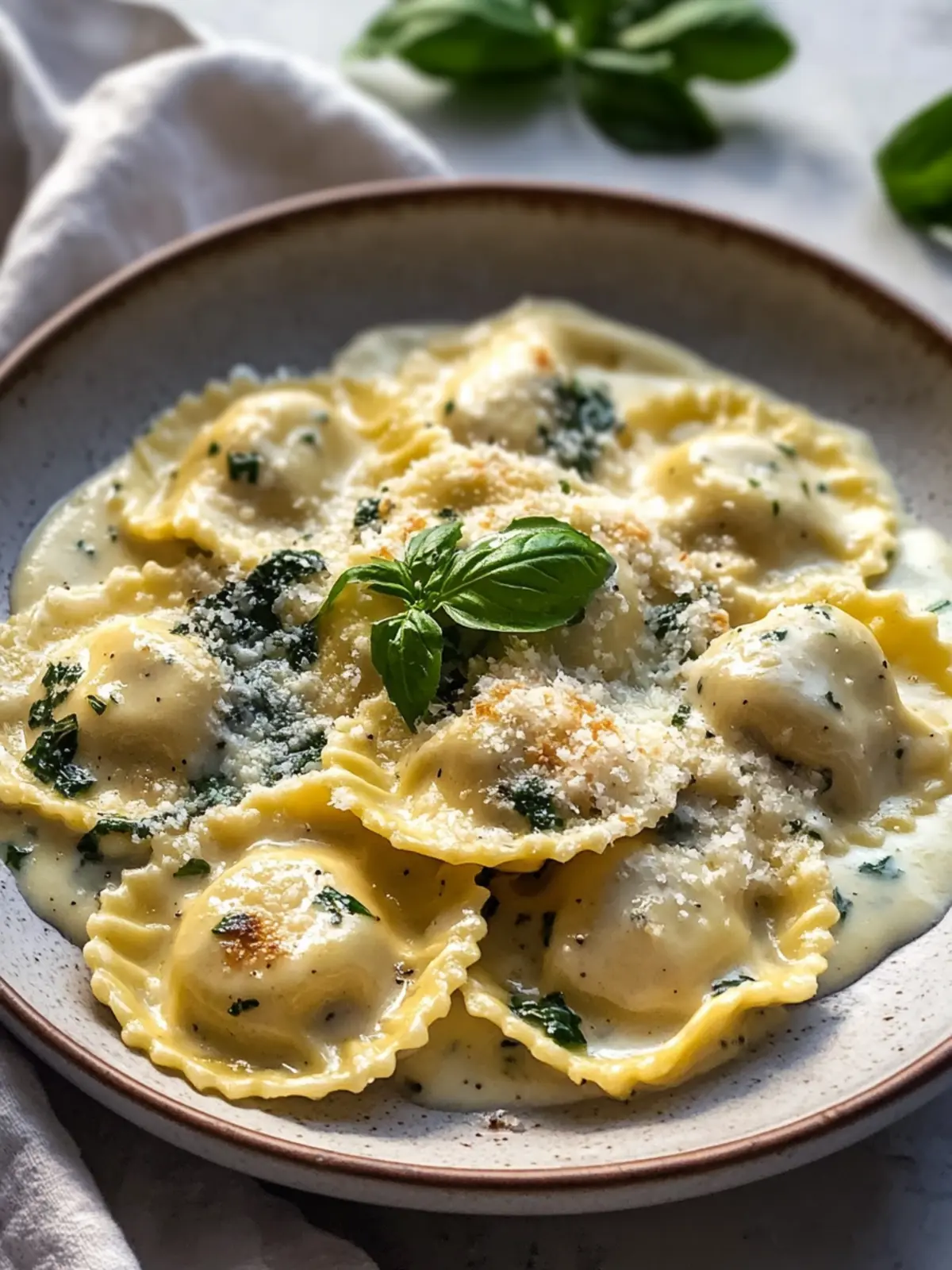 Cremige Toskanische Ravioli Alfredo mit Parmesan Rezept