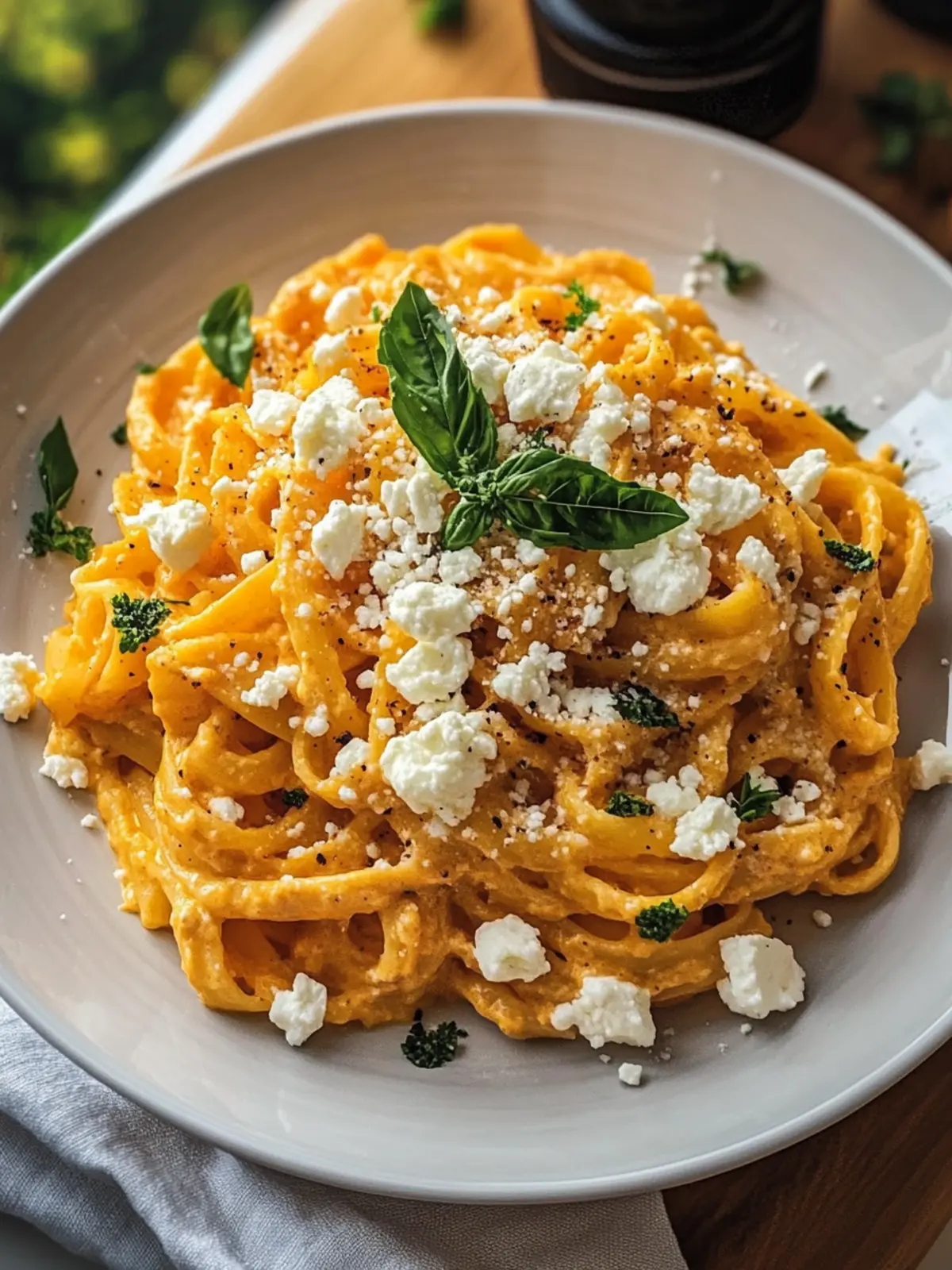 Kürbis Pasta mit Feta: Cremig, würzig & einfach lecker