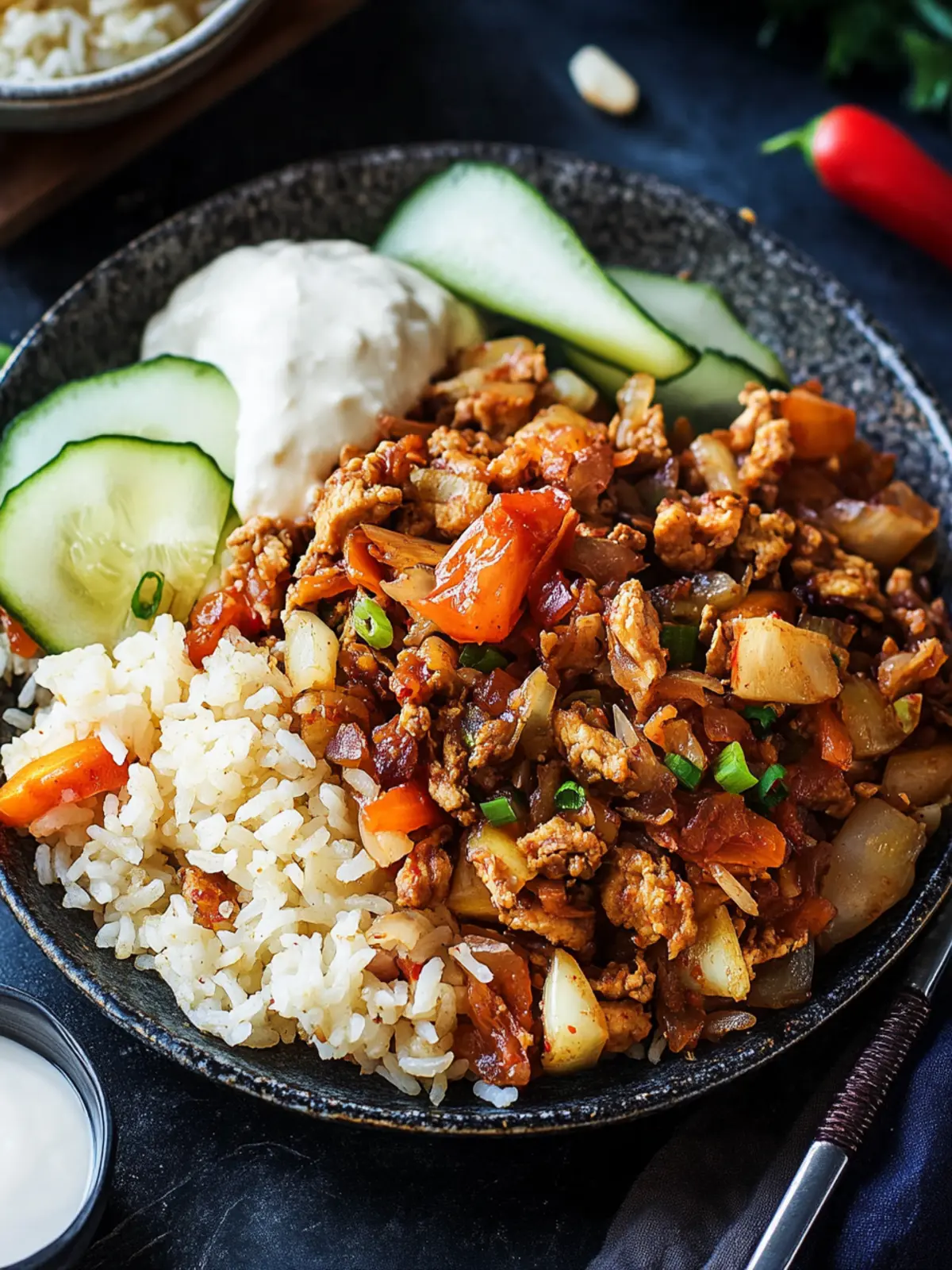 Fried Rice with Kimchi and Vegan Mince