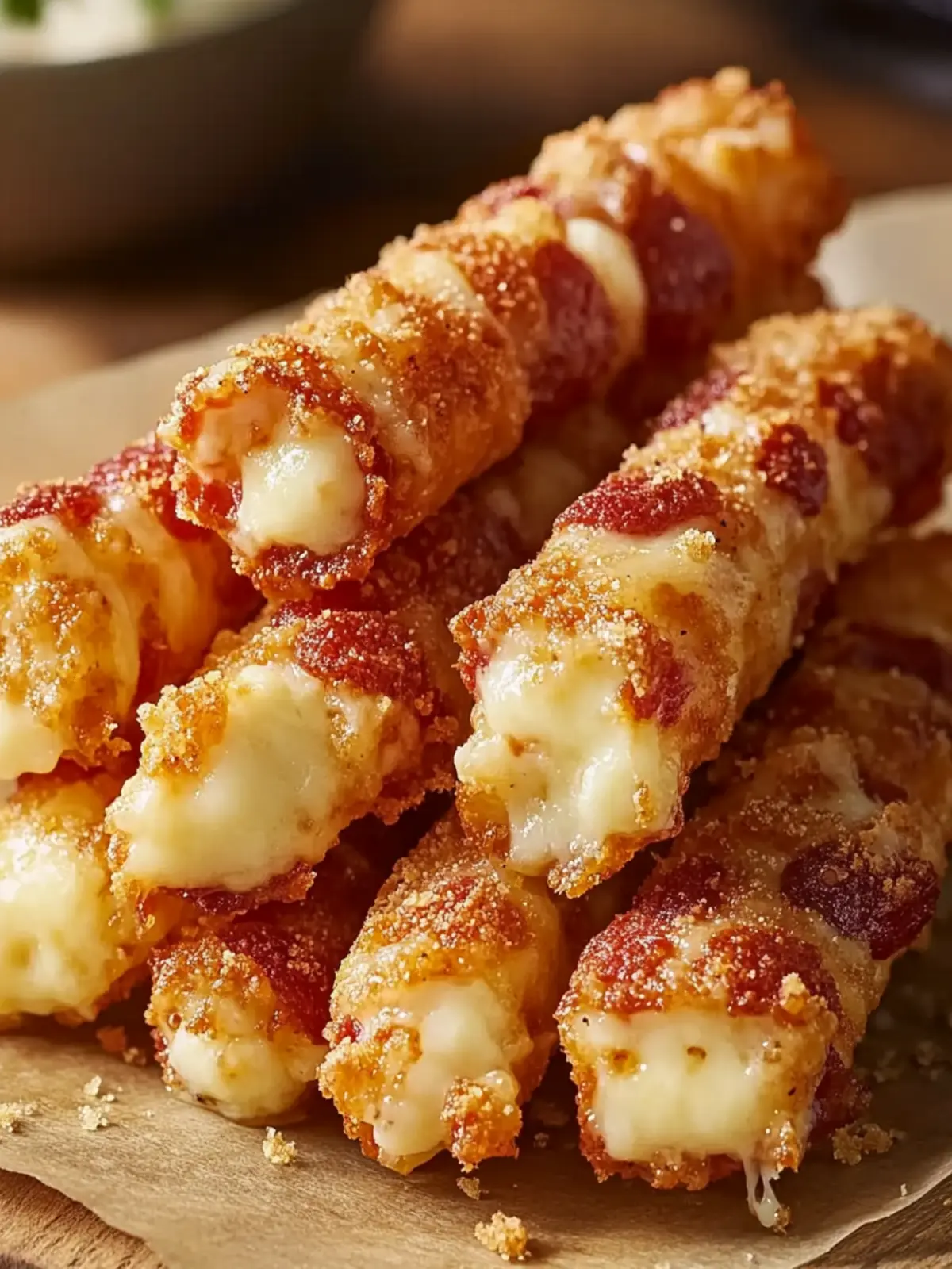 Knusprige Bacon-Mozzarella-Sticks